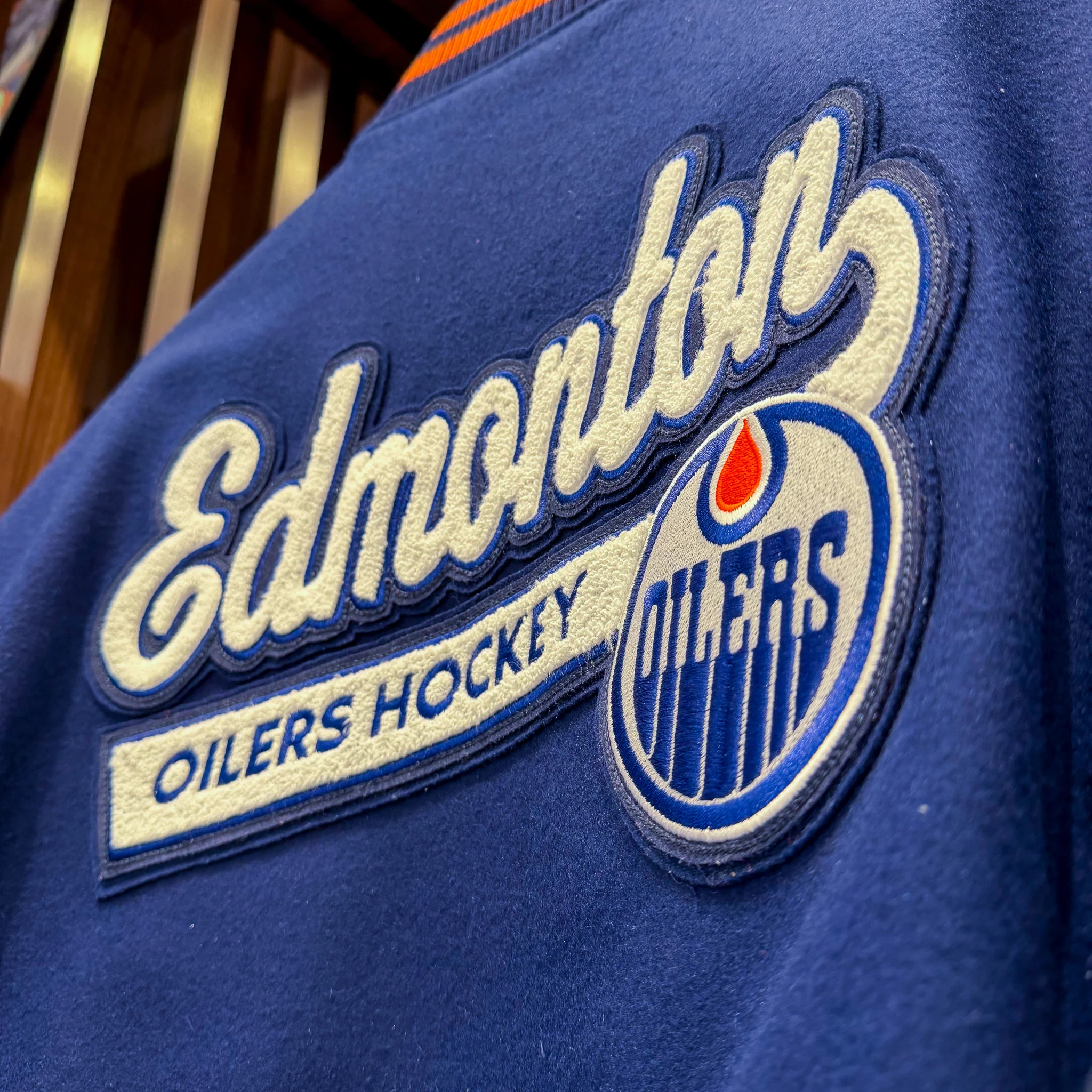 Edmonton Oilers Roots Navy Award Classic Varsity Jacket - Image 6