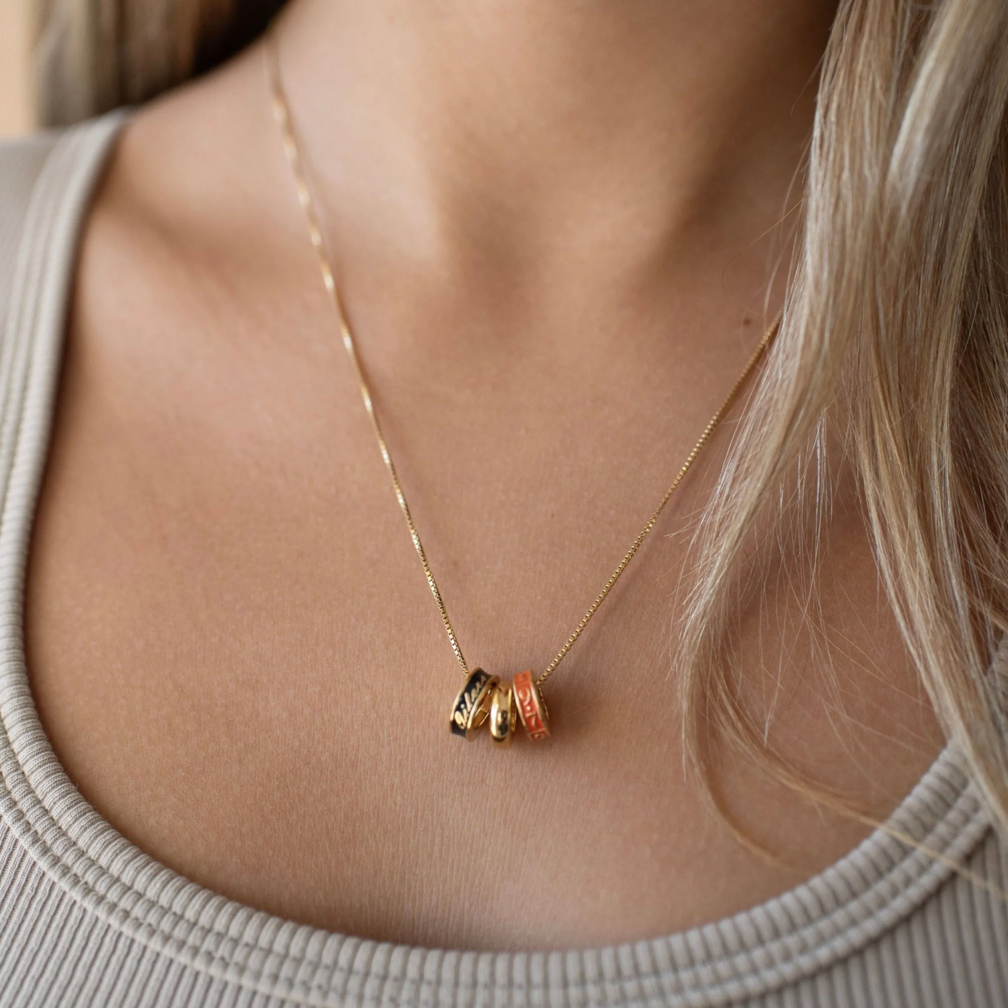 Edmonton Oilers So Pretty Cara Cotter Gold Ring Charm Necklace - Image 2