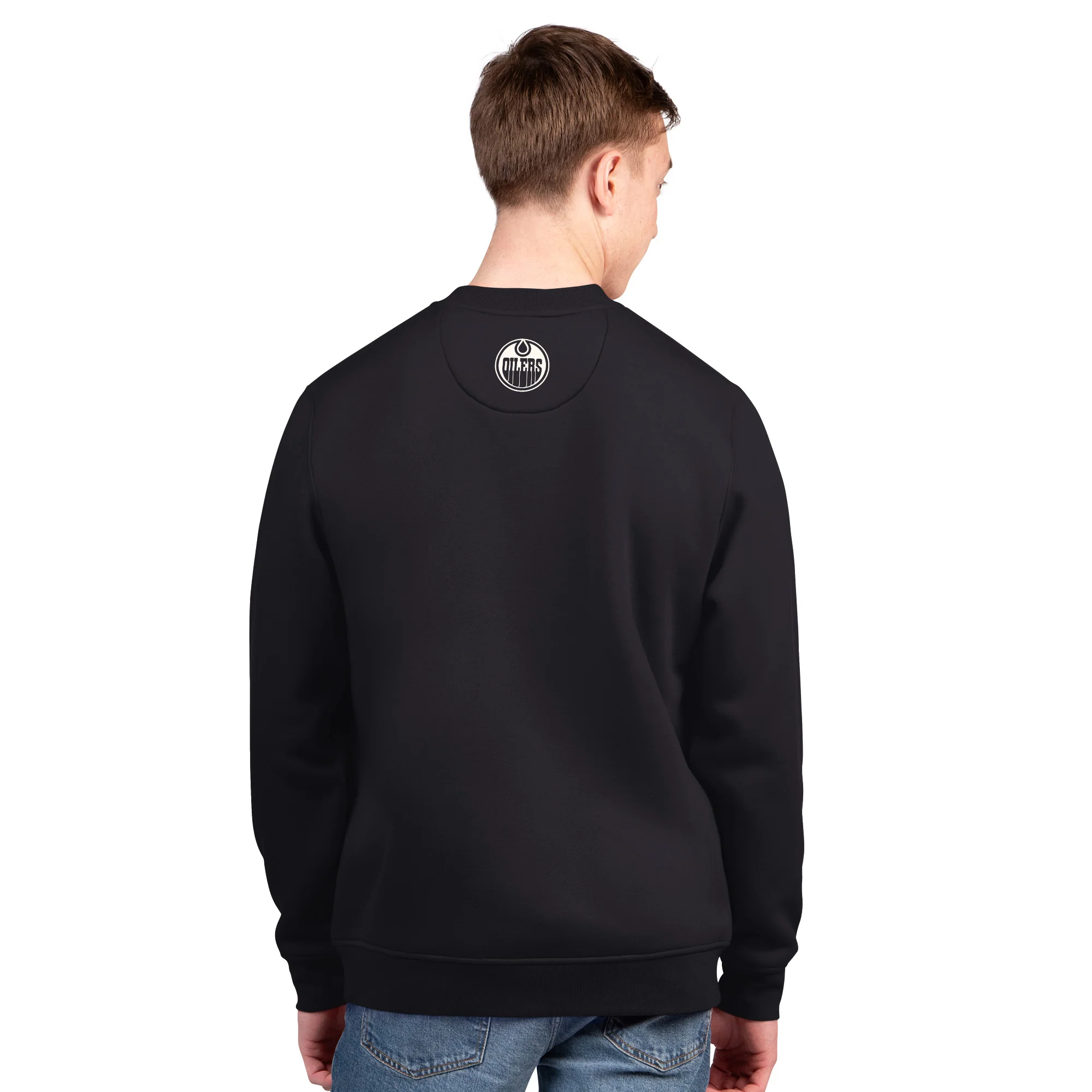 Edmonton Oilers Starter Black Assist Fleece Crewneck Sweatshirt - Image 2