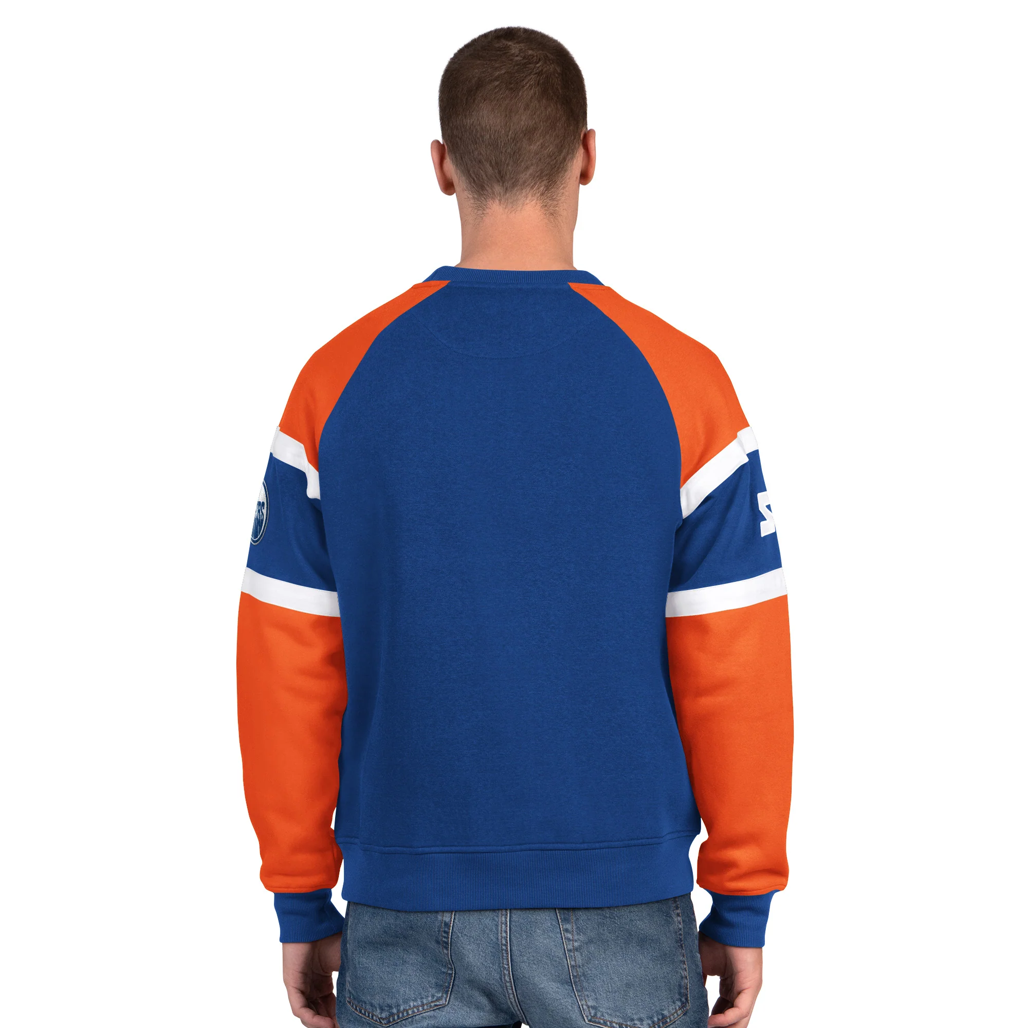 Edmonton Oilers Starter Blue Dime Back Fleece Crewneck Sweatshirt - Image 2