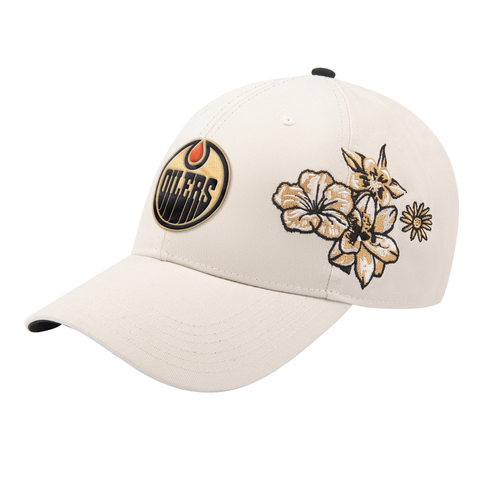 Edmonton Oilers Starter Cream Fashion Flowers Adjustable Hat
