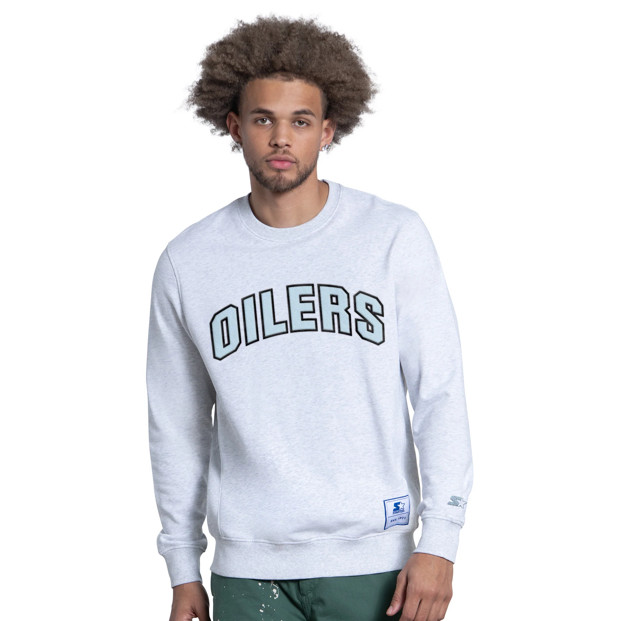 Edmonton Oilers Starter Grey Face Off Crewneck Sweatshirt