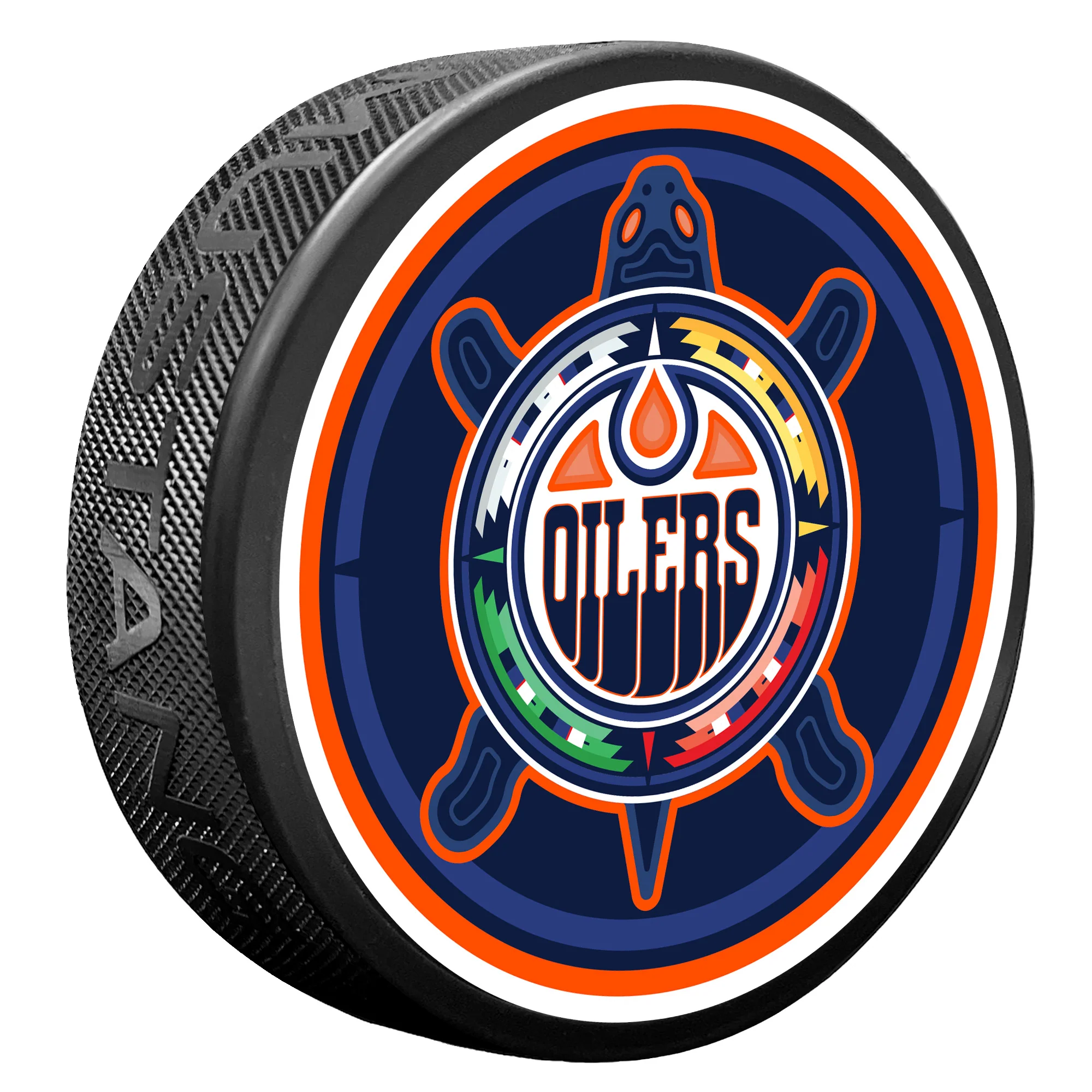 Edmonton Oilers Turtle Island Logo Textured Collectors Puck