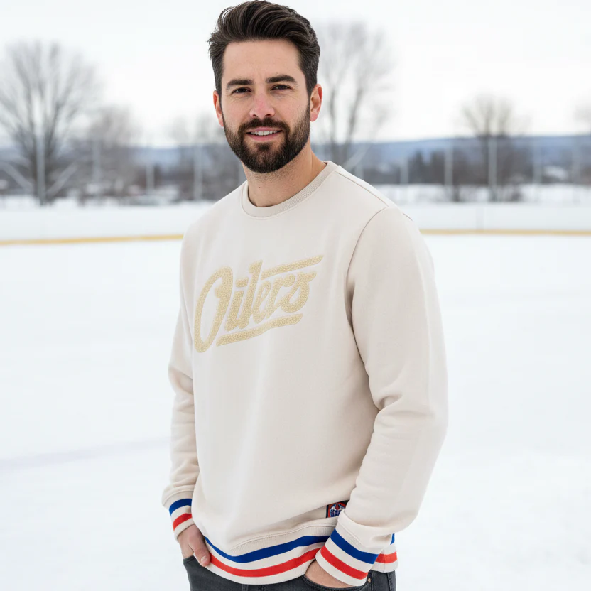 Edmonton Oilers Unisex Authentics Alternate Logo Cream Rib Cuff Crewneck Sweatshirt - Image 2