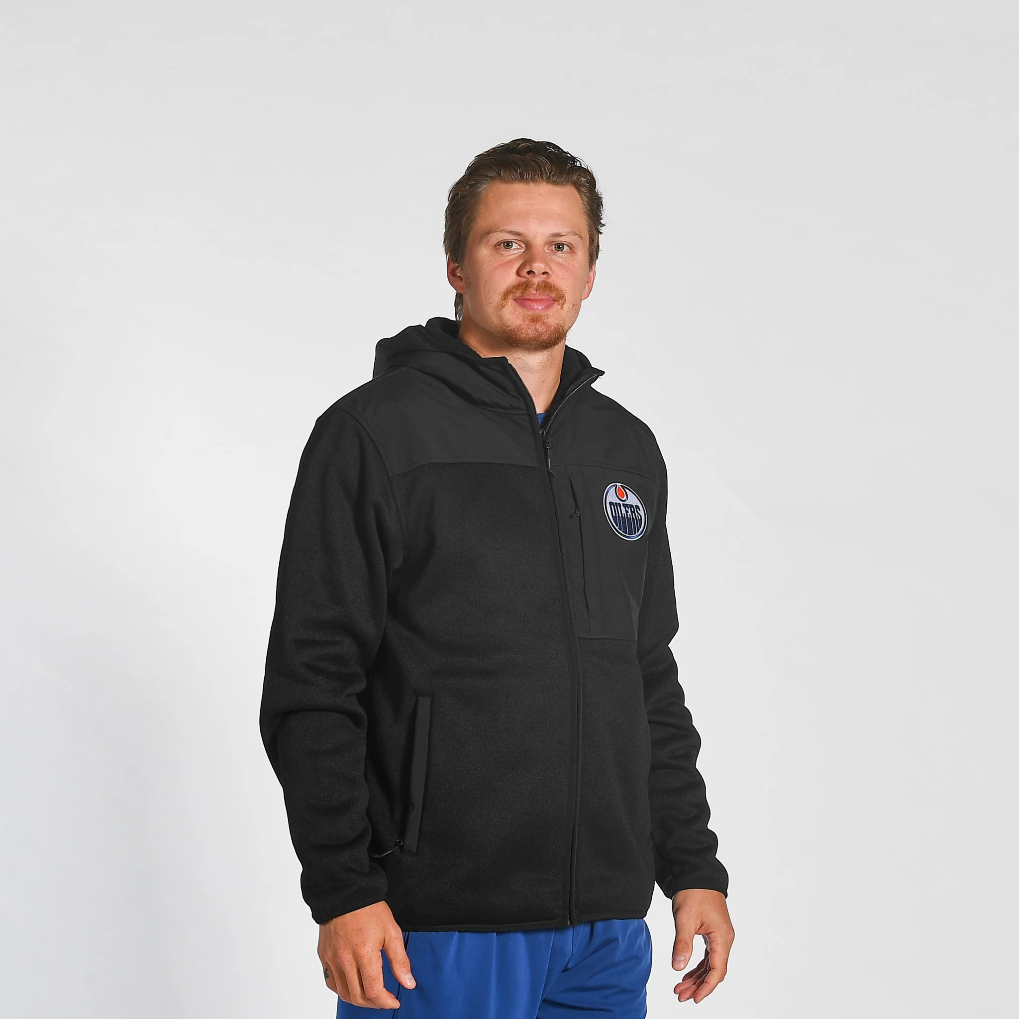 Edmonton Oilers Unisex Authentics Black Softshell Sweater Knit Jacket - Image 2