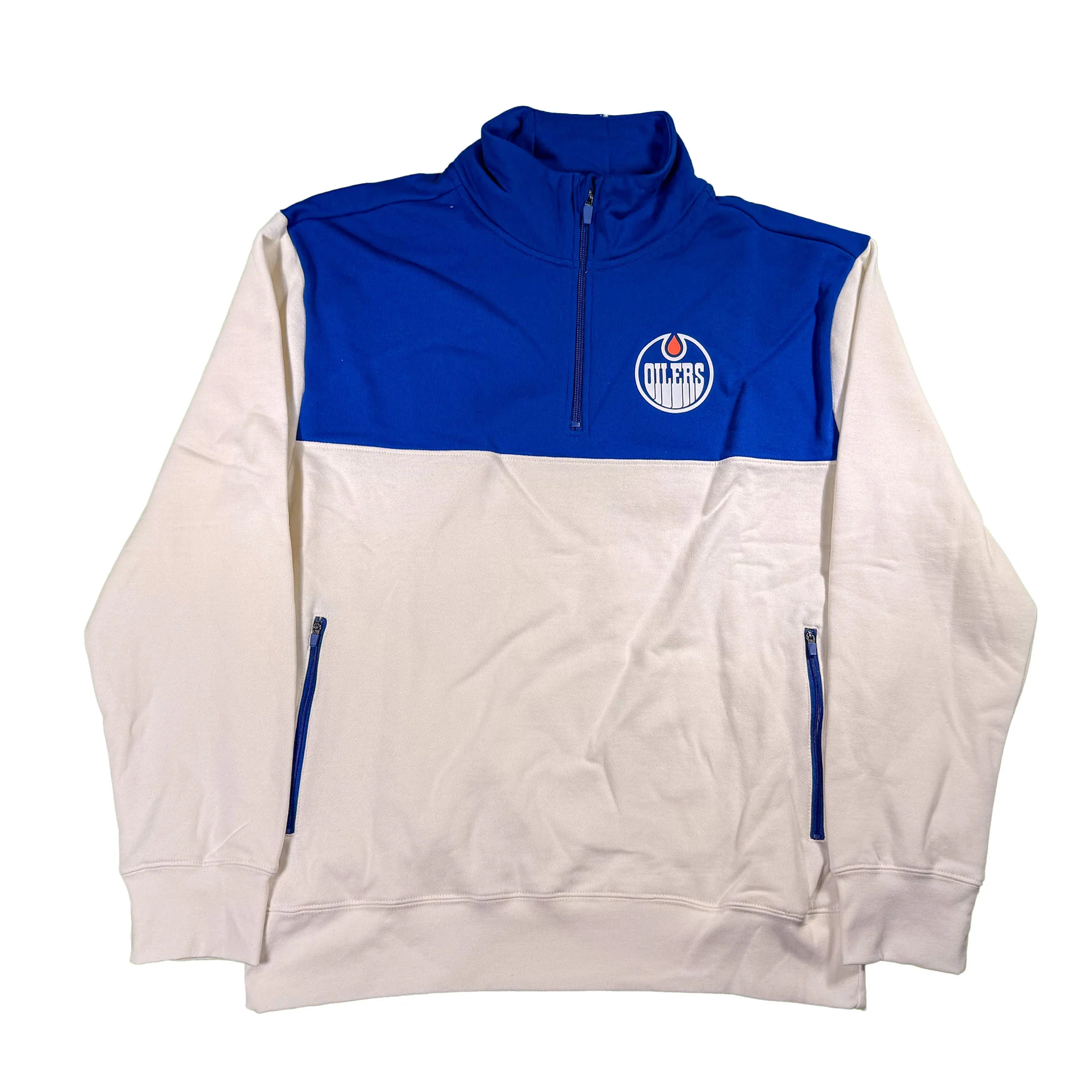 Edmonton Oilers Unisex Authentics Blue & Cream Color Blocked Quarter-Zip Sweatshirt - Image 3