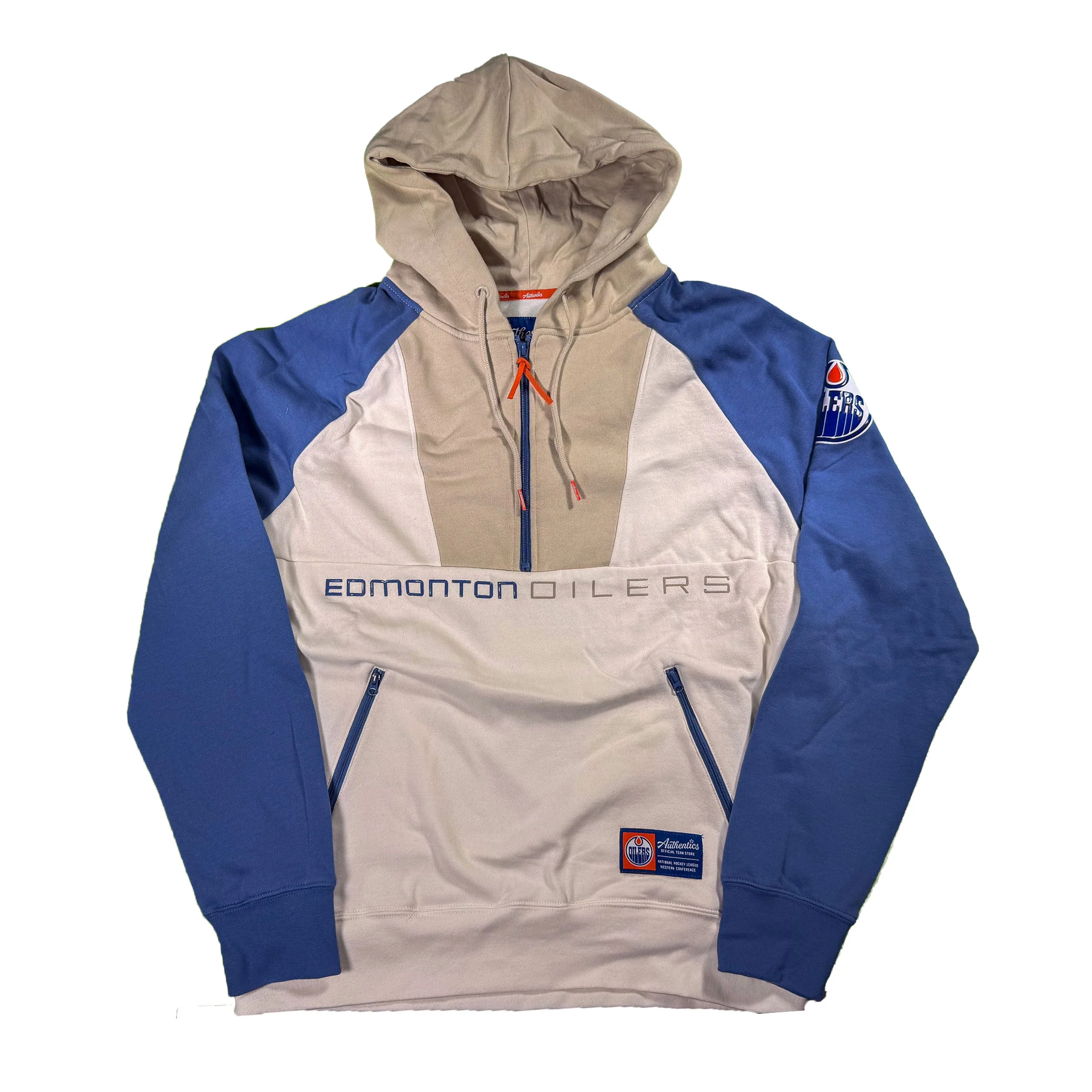 Edmonton Oilers Unisex Authentics Grey & Cream Color Blocked Half-Zip Hoodie - Image 3