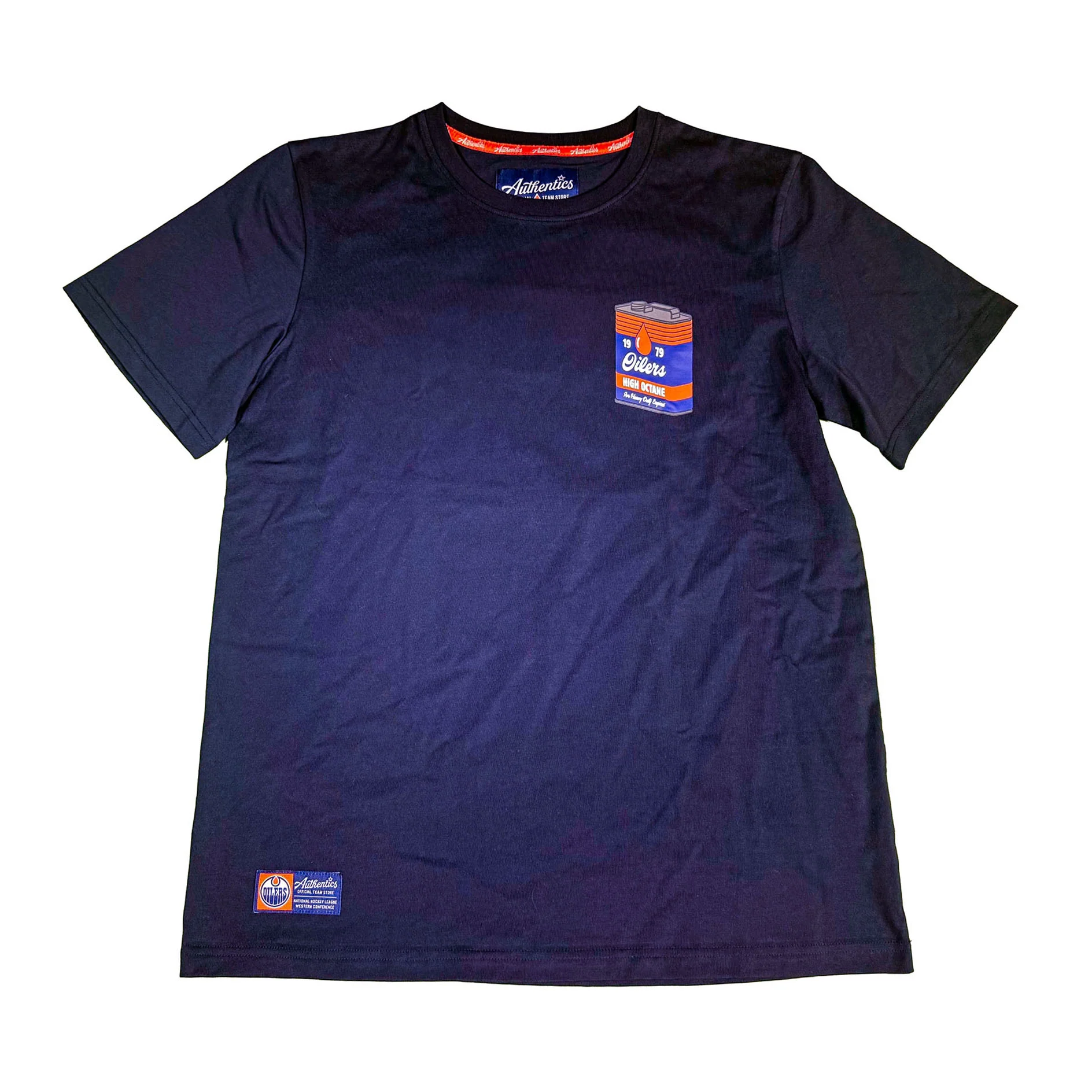 Edmonton Oilers Unisex Authentics Navy Script High Octane Heavy Relaxed T-Shirt - Image 2