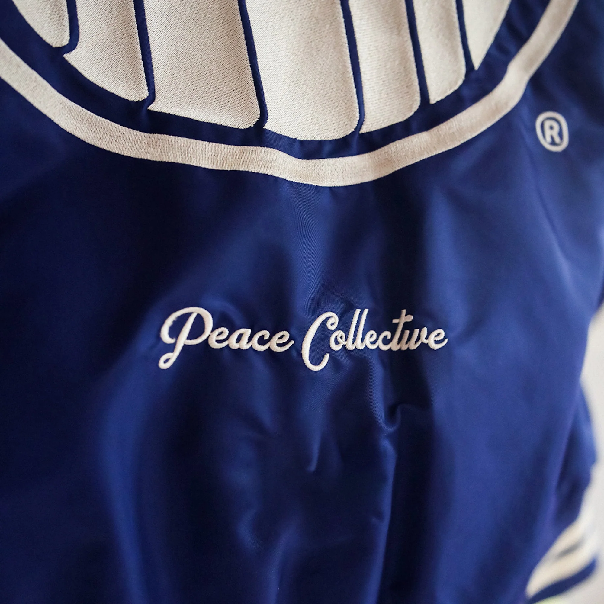Edmonton Oilers Unisex Peace Collective Blue Vintage Bomber Jacket - Image 4