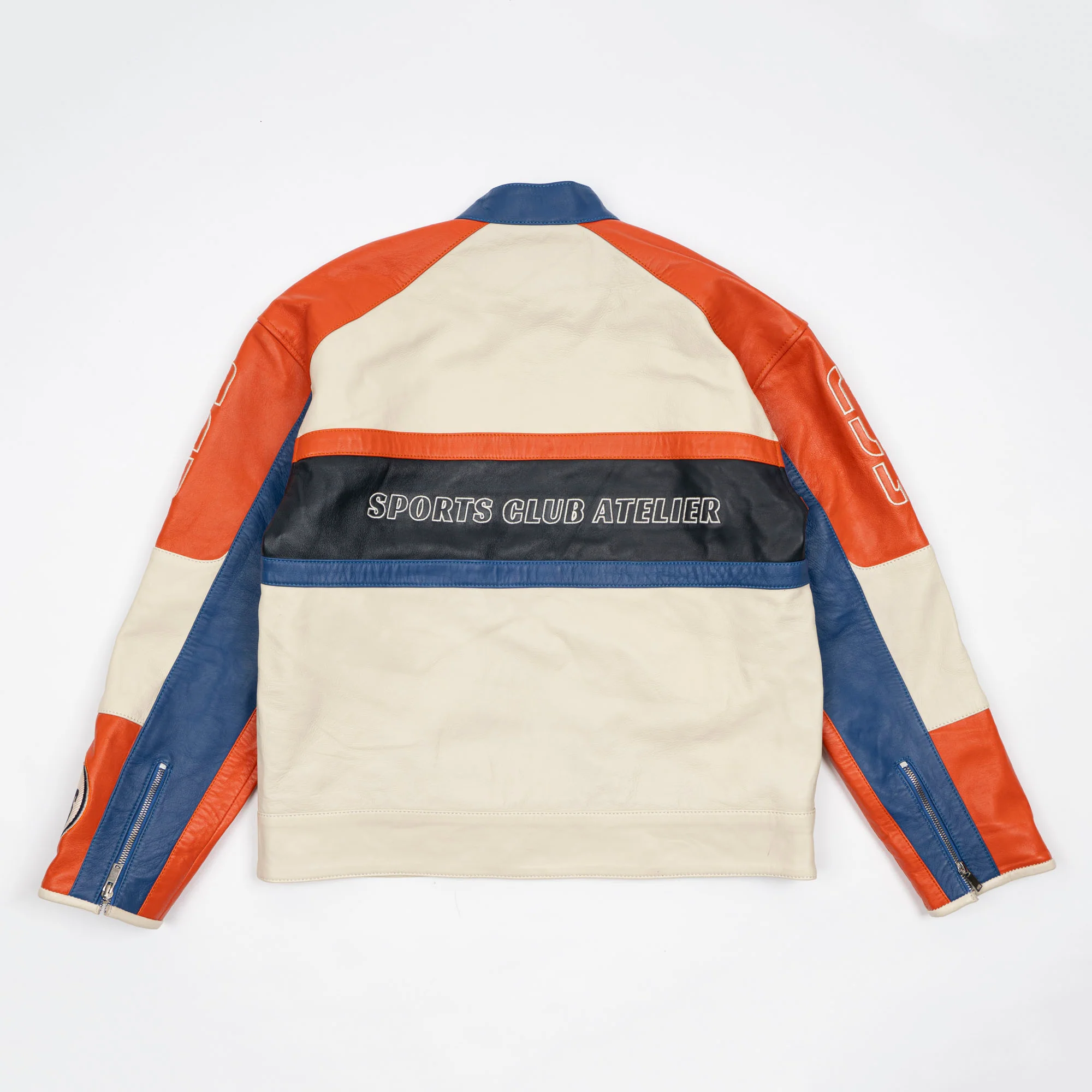 Edmonton Oilers Unisex Sports Club Atelier by Lauren McDavid Cream Leather Racer Jacket - Image 2