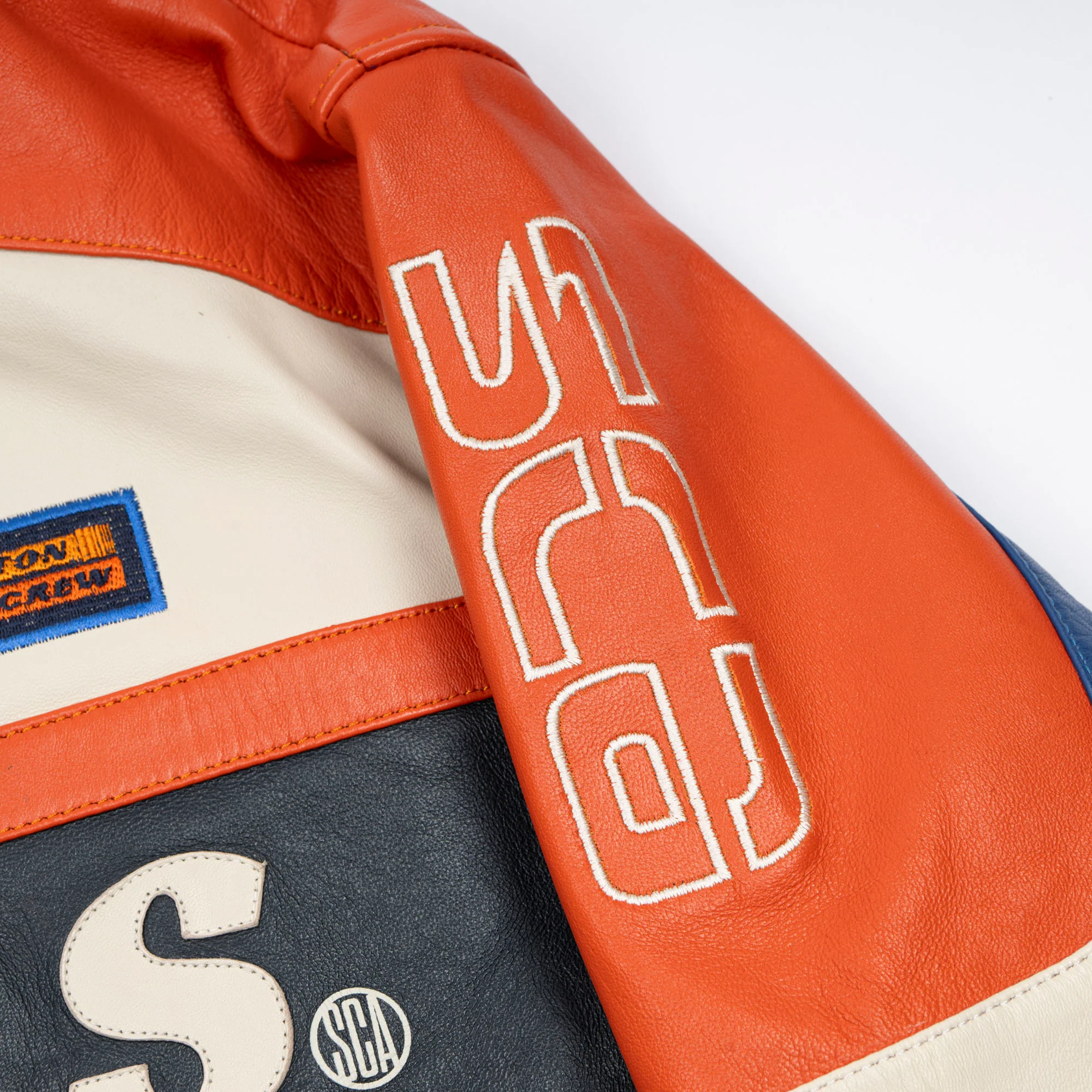 Edmonton Oilers Unisex Sports Club Atelier by Lauren McDavid Cream Leather Racer Jacket - Image 3