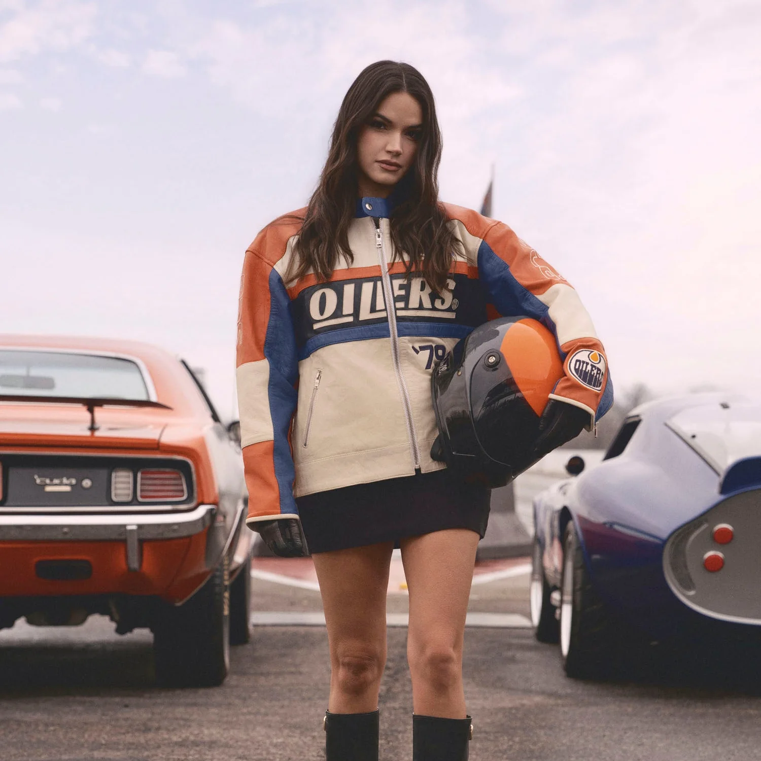 Edmonton Oilers Unisex Sports Club Atelier by Lauren McDavid Cream Leather Racer Jacket - Image 8