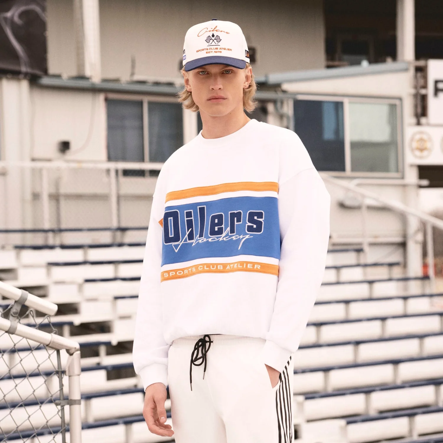 Edmonton Oilers Unisex Sports Club Atelier by Lauren McDavid White Apex Crewneck Sweatshirt - Image 4