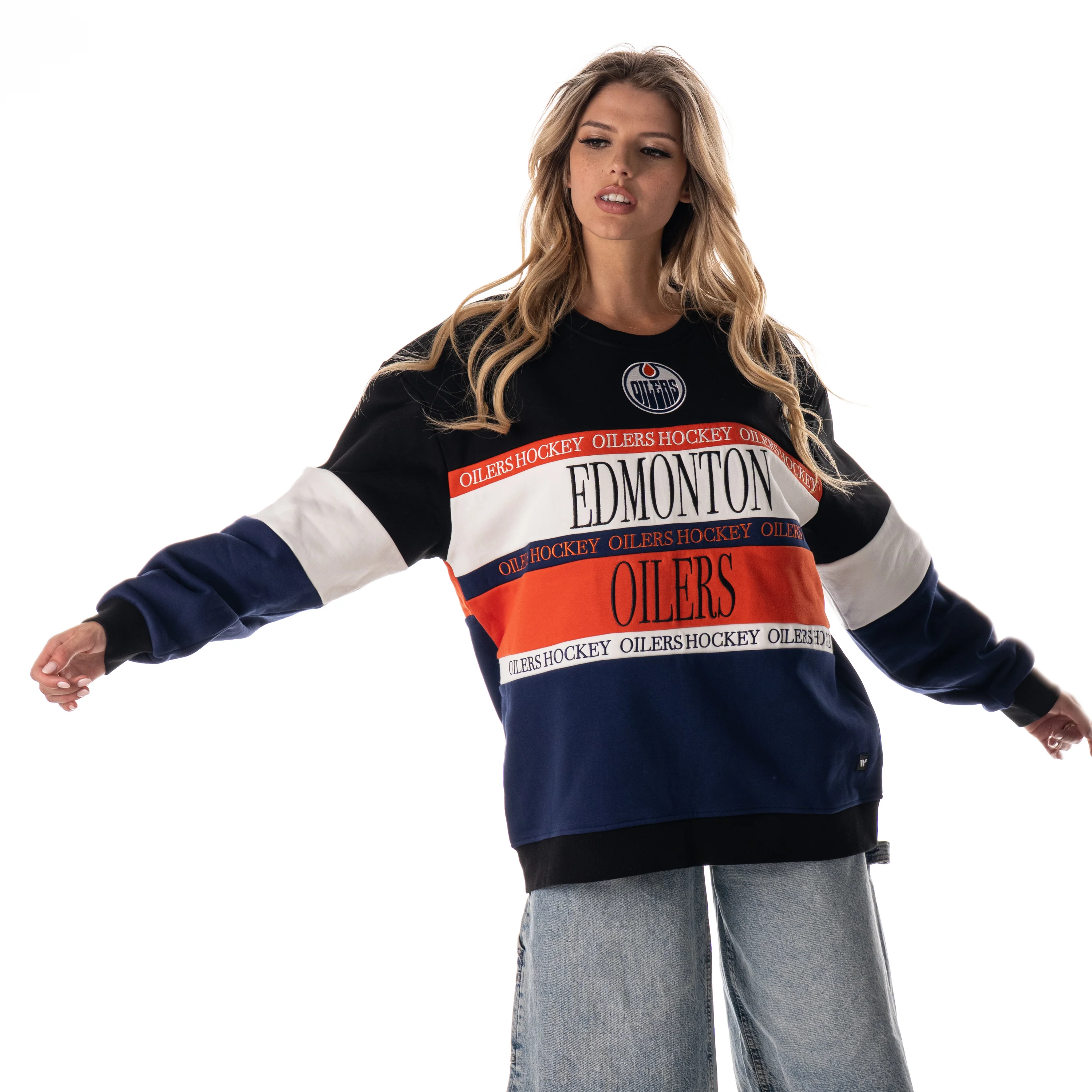 Edmonton Oilers Unisex The Wild Collective Colorblocked Multi Crewneck Sweatshirt - Image 4