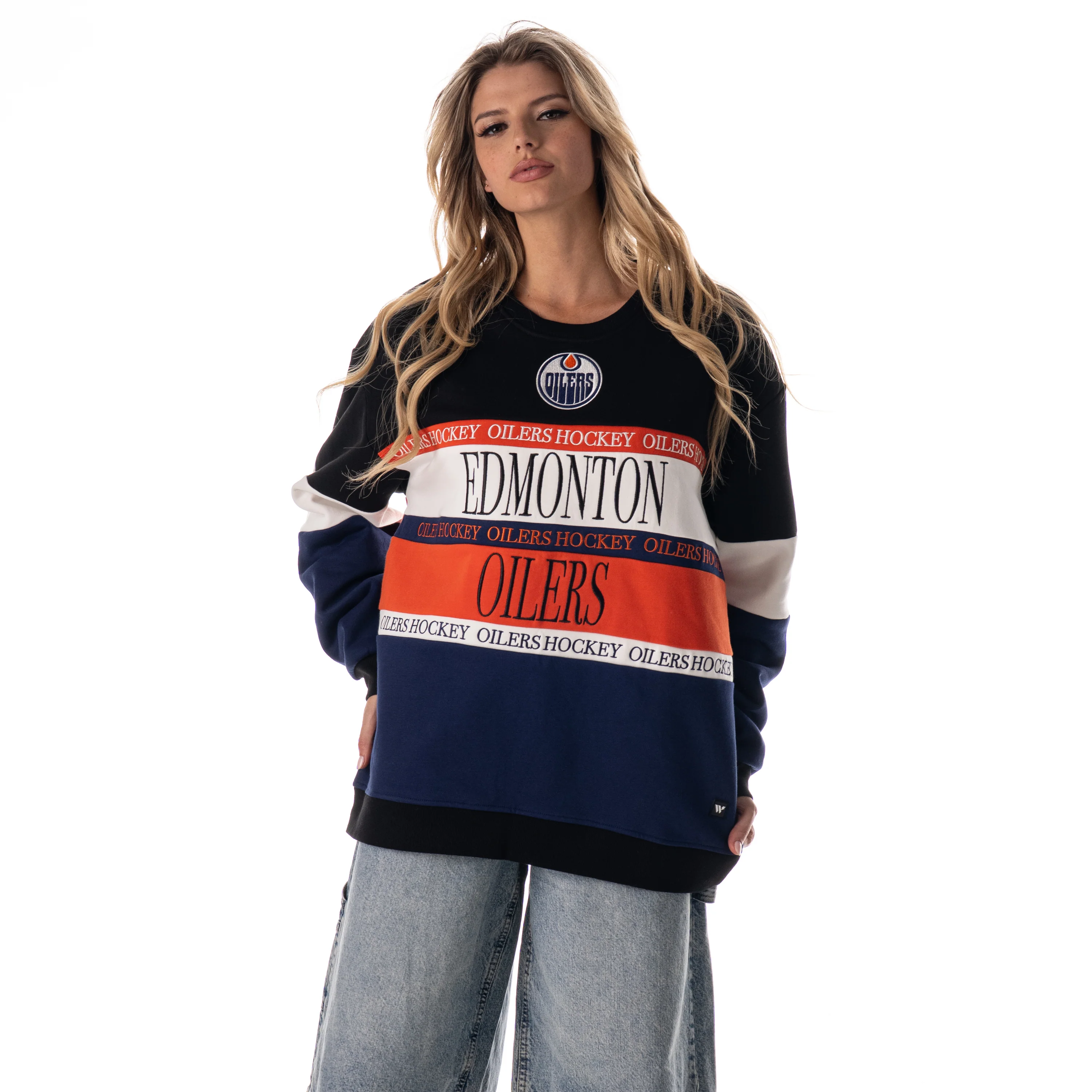 Edmonton Oilers Unisex The Wild Collective Colorblocked Multi Crewneck Sweatshirt - Image 6
