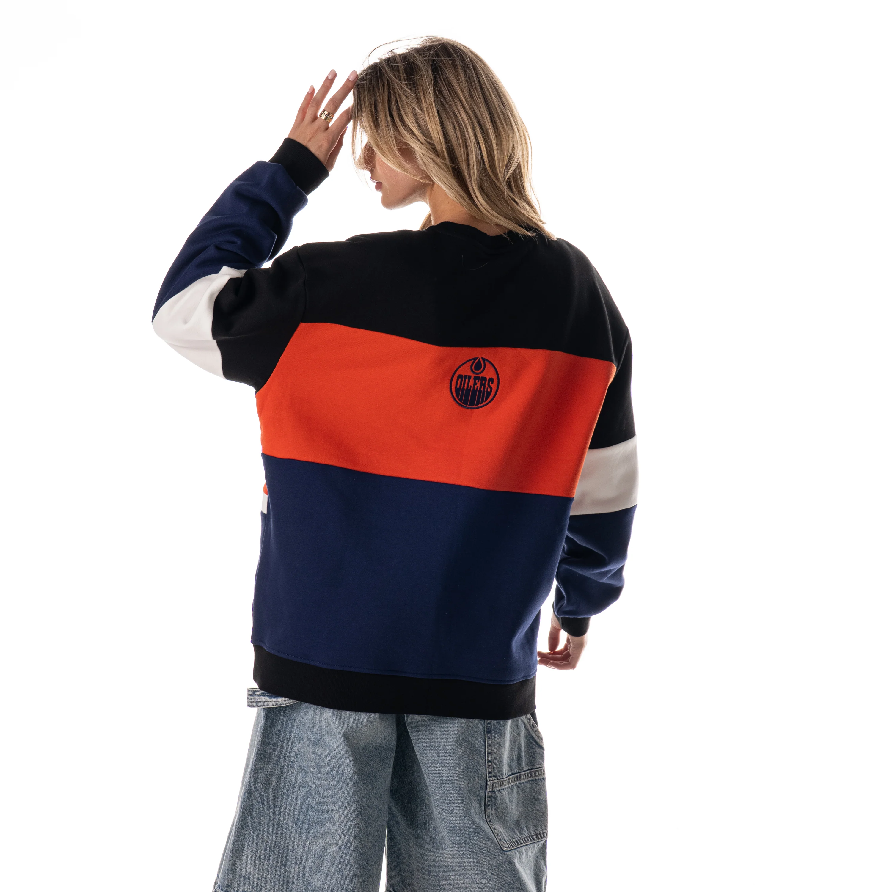 Edmonton Oilers Unisex The Wild Collective Colorblocked Multi Crewneck Sweatshirt - Image 7