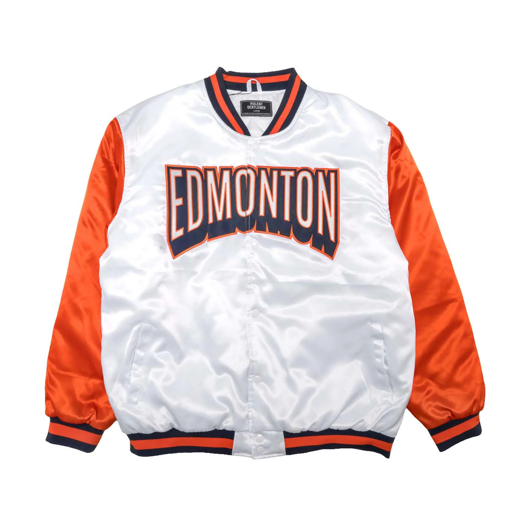 Edmonton Oilers Violent Gentlemen White & Orange Satin Snap Jacket - Image 3