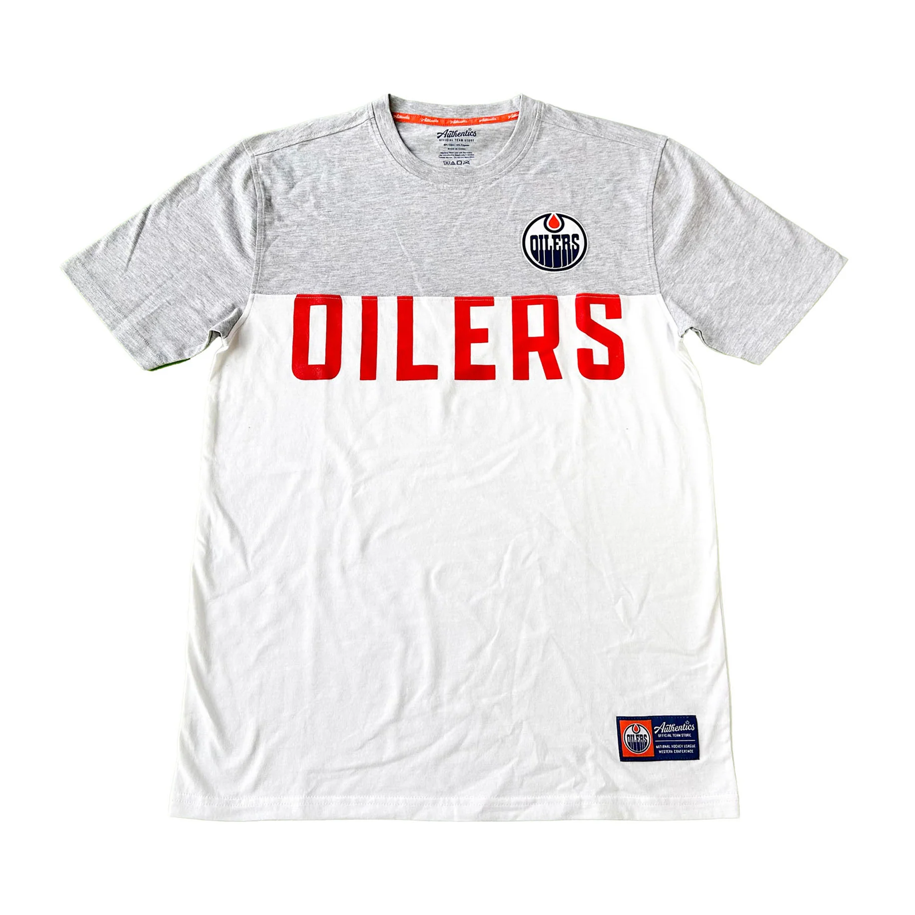Edmonton Oilers Unisex Authentics Grey & White Color Blocked T-Shirt - Image 2