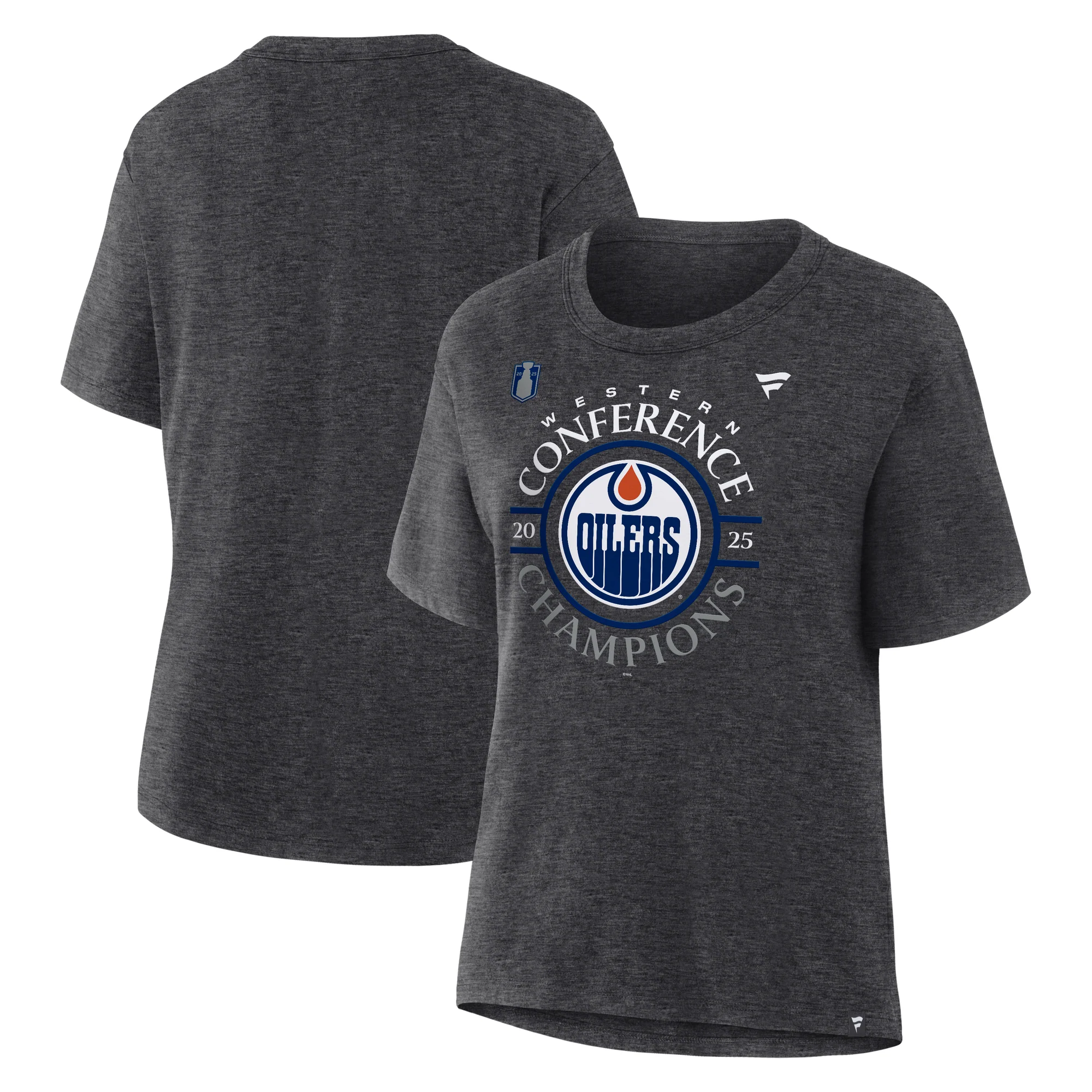 Edmonton Oilers Women's 2025 Stanley Cup Playoffs Fanatics Western Conference Champs Locker Room T-Shirt - Image 3