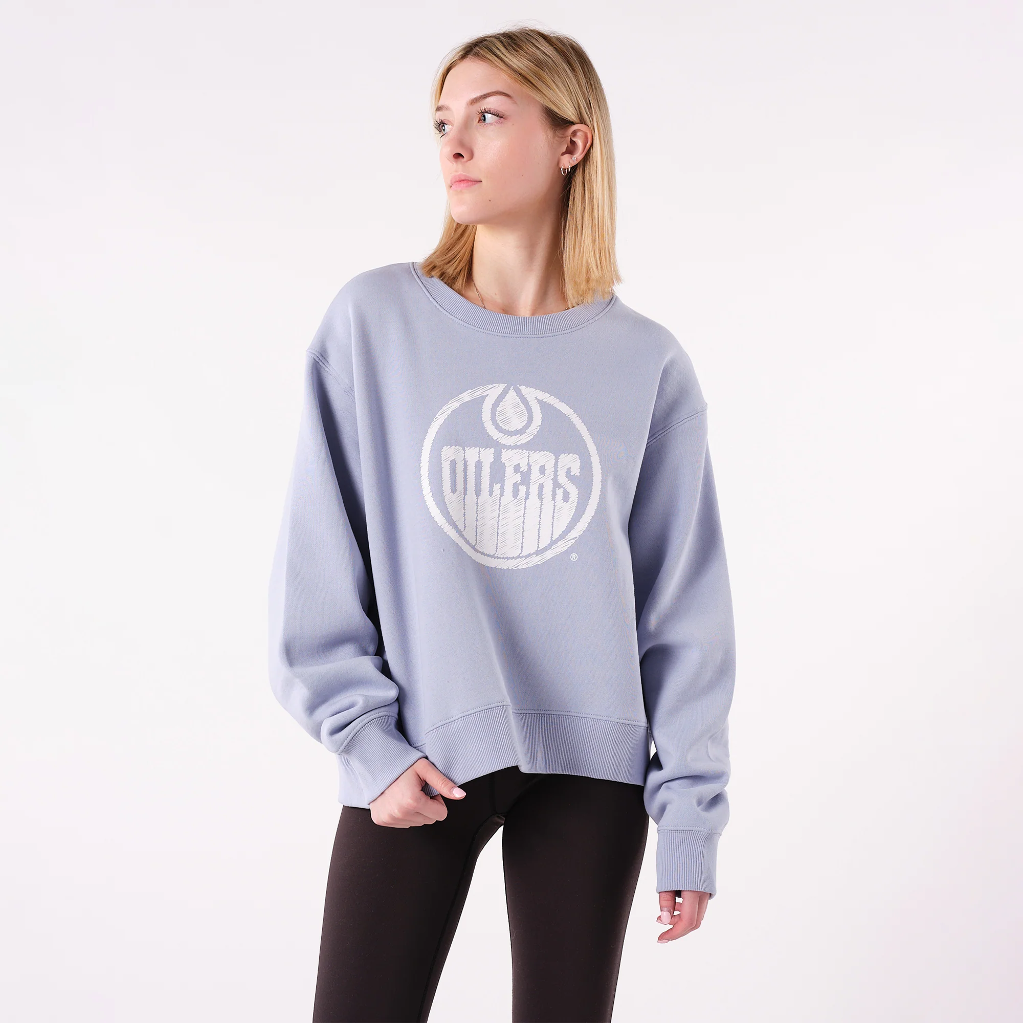 Edmonton Oilers Women's 22Fresh Scribble Sky Blue Crewneck Sweatshirt - Image 4