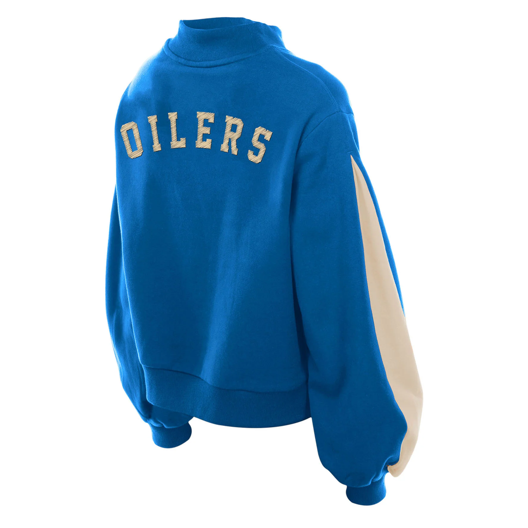 Edmonton Oilers Women's New Era Alternate Logo Cropped Blue Mock Neck Fleece Sweatshirt - Image 3