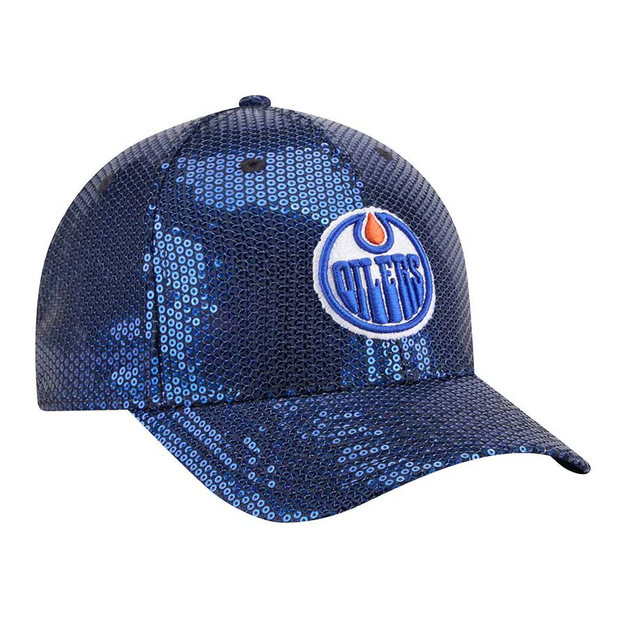 Edmonton Oilers Women's New Era Blue Sequin 9FORTY M-Crown Snapback Hat - Image 3