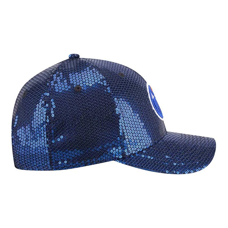 Edmonton Oilers Women's New Era Blue Sequin 9FORTY M-Crown Snapback Hat - Image 6