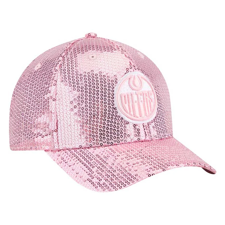 Edmonton Oilers Women's New Era Pink Sequin 9FORTY M-Crown Snapback Hat - Image 3