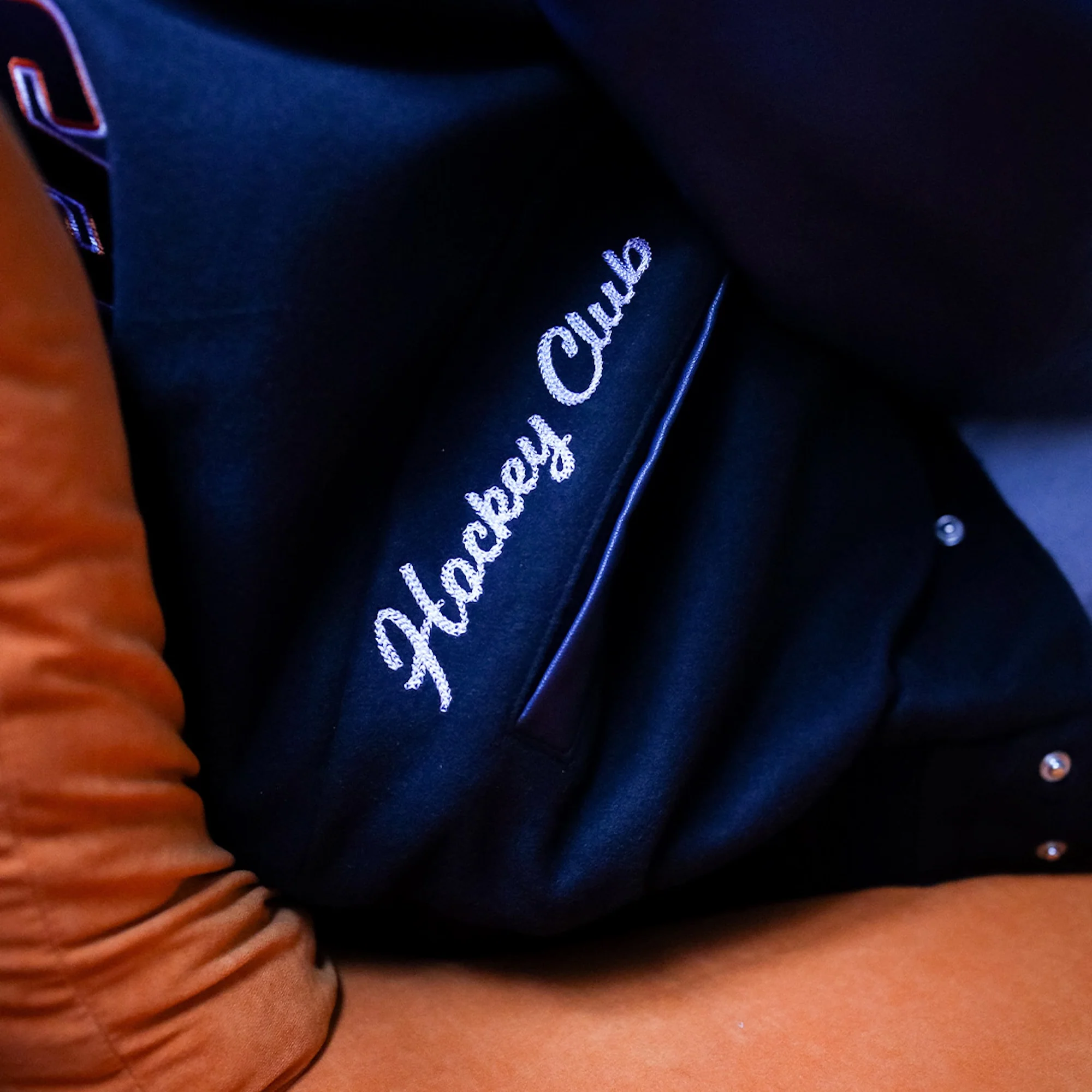 Edmonton Oilers Women's Peace Collective Black & Blue Cropped Varsity Jacket - Image 4