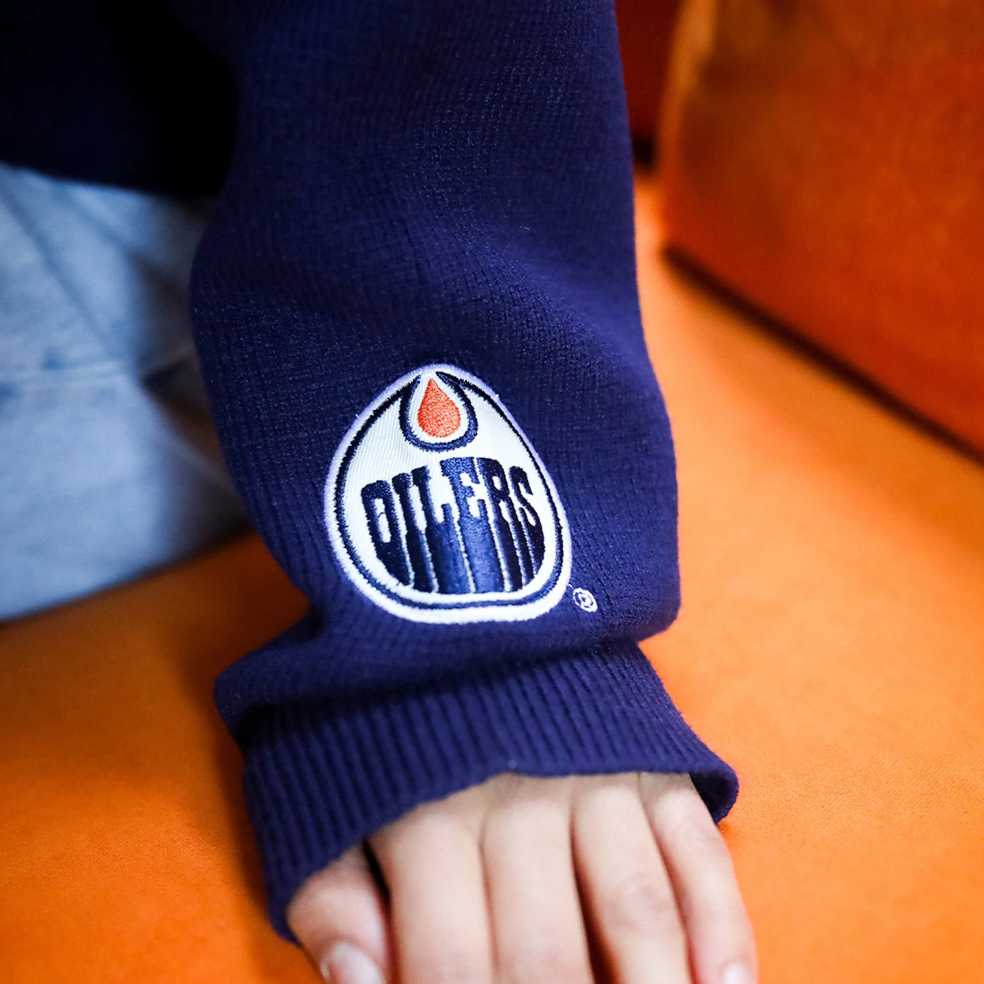Edmonton Oilers Women's Peace Collective Navy V-Neck Knit Sweater - Image 3