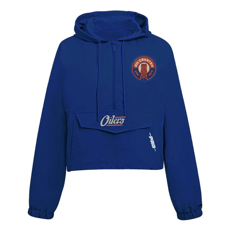 Edmonton Oilers Women's Pro Standard Alternate Logo Royal Boxy Cropped Half-Zip Jacket