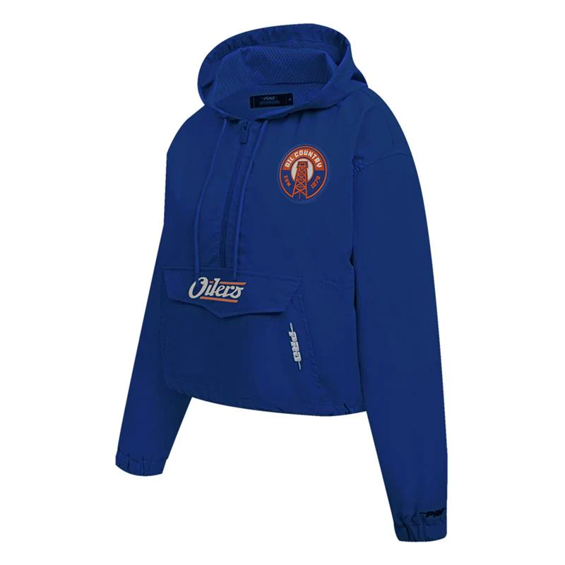 Edmonton Oilers Women's Pro Standard Alternate Logo Royal Boxy Cropped Half-Zip Jacket - Image 3