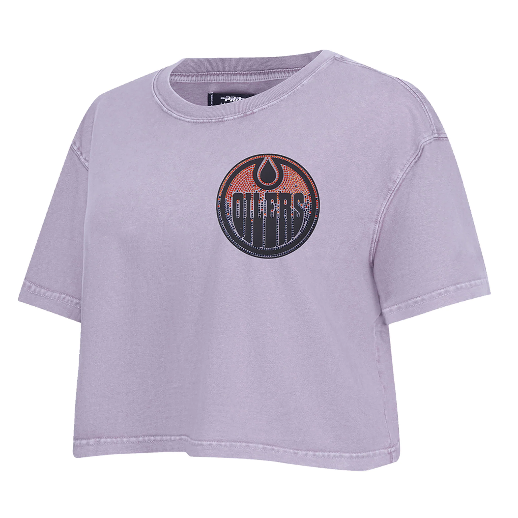 Edmonton Oilers Women's Pro Standard Jewels Enzyme Wash Purple Boxy Cropped T-Shirt - Image 3