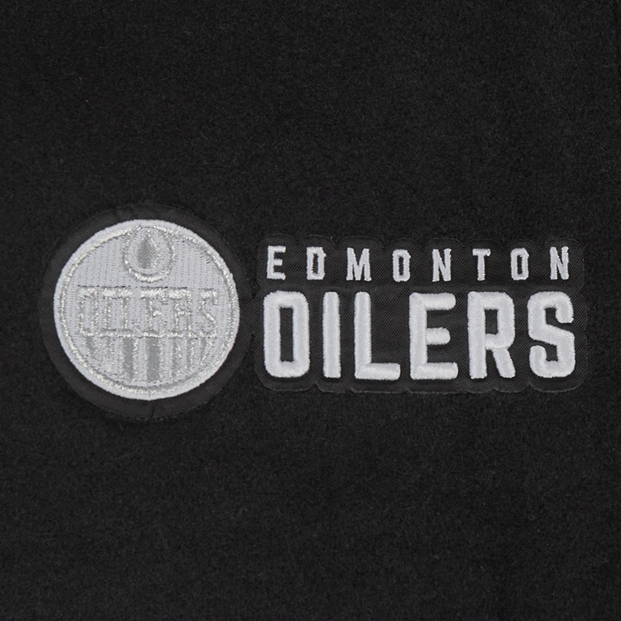 Edmonton Oilers Women's Pro Standard Pearls Black Wool Varsity Jacket - Image 5
