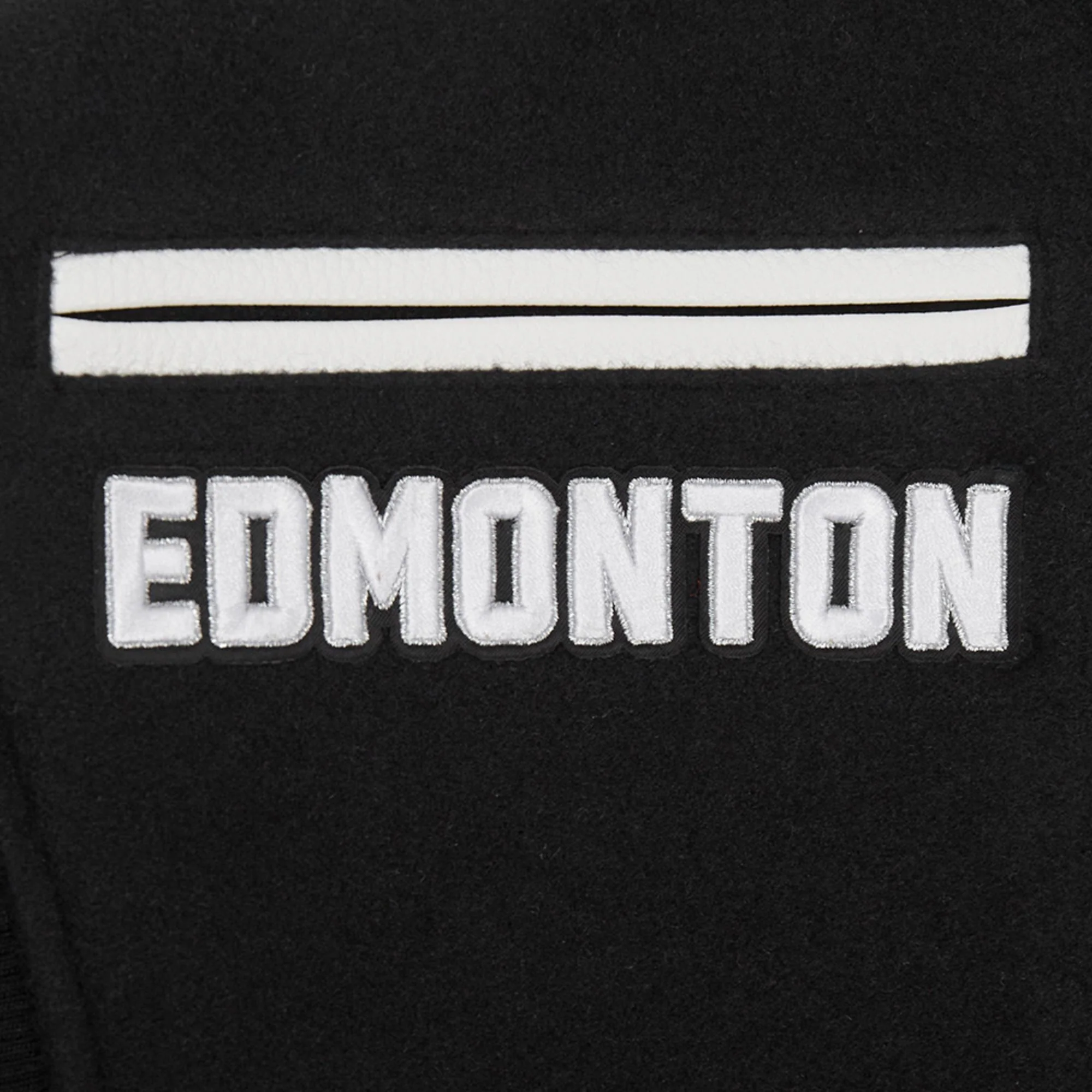 Edmonton Oilers Women's Pro Standard Pearls Black Wool Varsity Jacket - Image 7