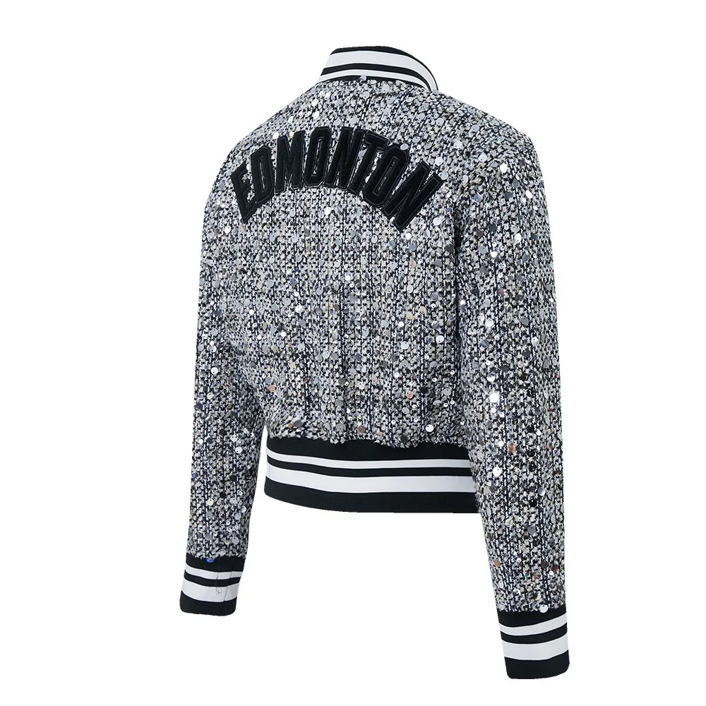 Edmonton Oilers Women's Pro Standard Tweed Sequin Cropped Jacket - Image 4