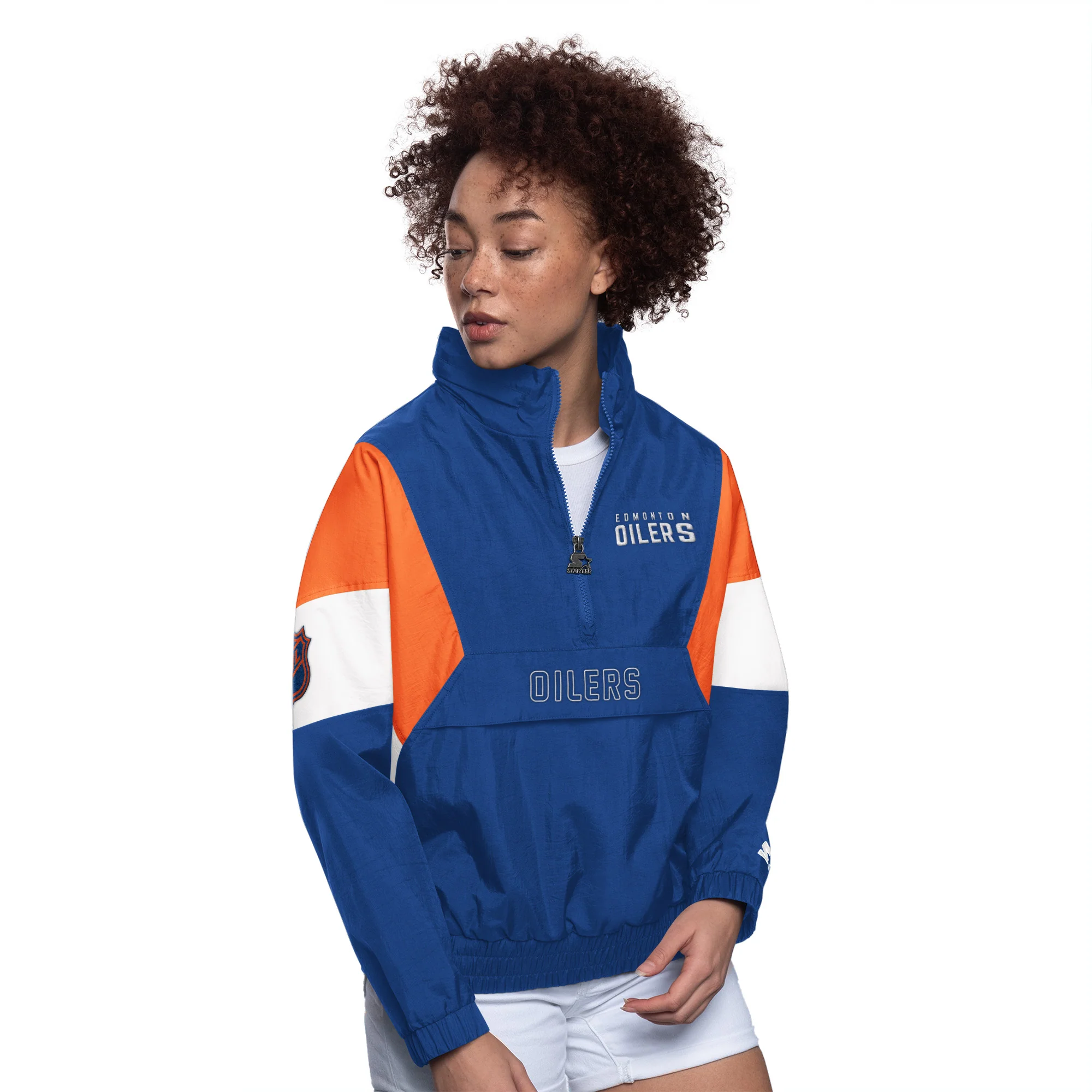 Edmonton Oilers Women's Starter Royal Zone Blitz Half-Zip Jacket - Image 3