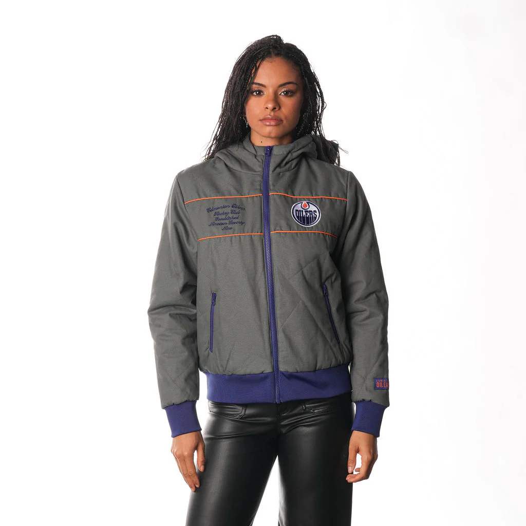Edmonton Oilers Women's The Wild Collective Grey Quilted Jacket - Image 3