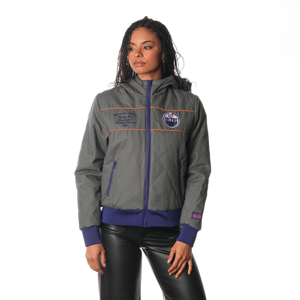 Edmonton Oilers Women's The Wild Collective Grey Quilted Jacket - Image 4