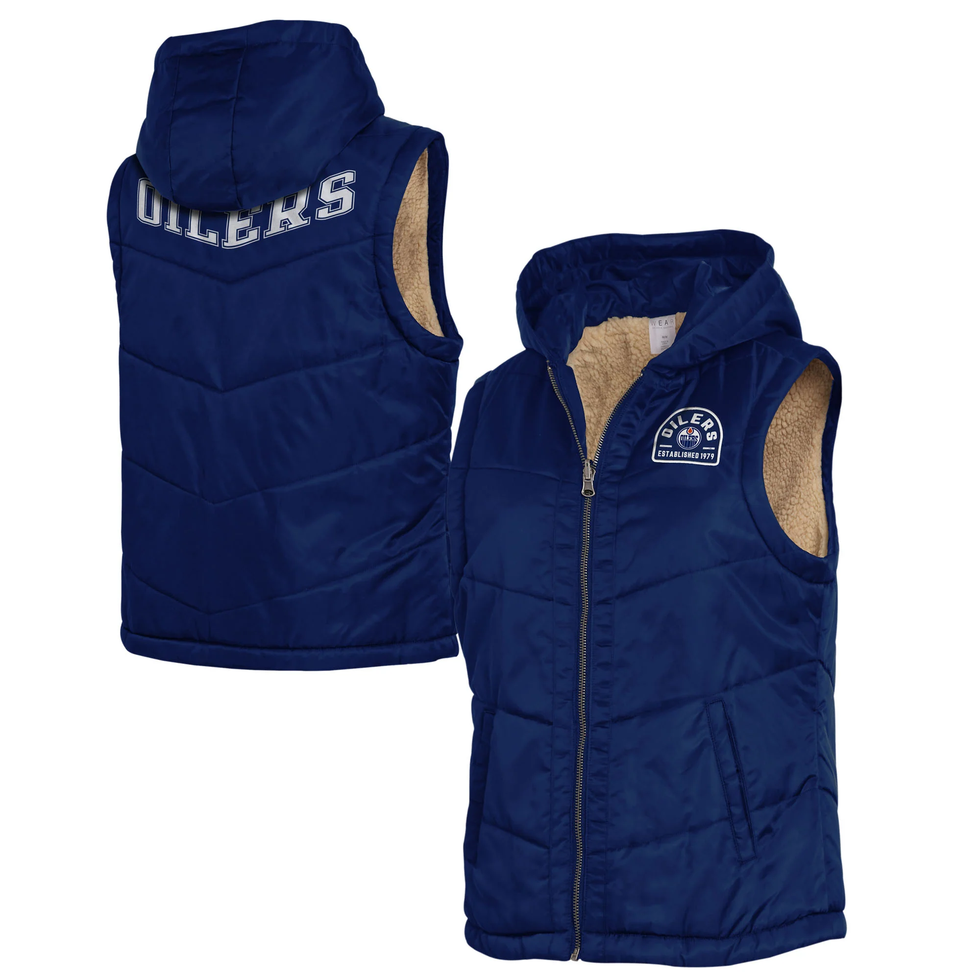 Edmonton Oilers Women's WEAR by Erin Andrews Blue Reversible Sherpa Hoodie Vest - Image 6