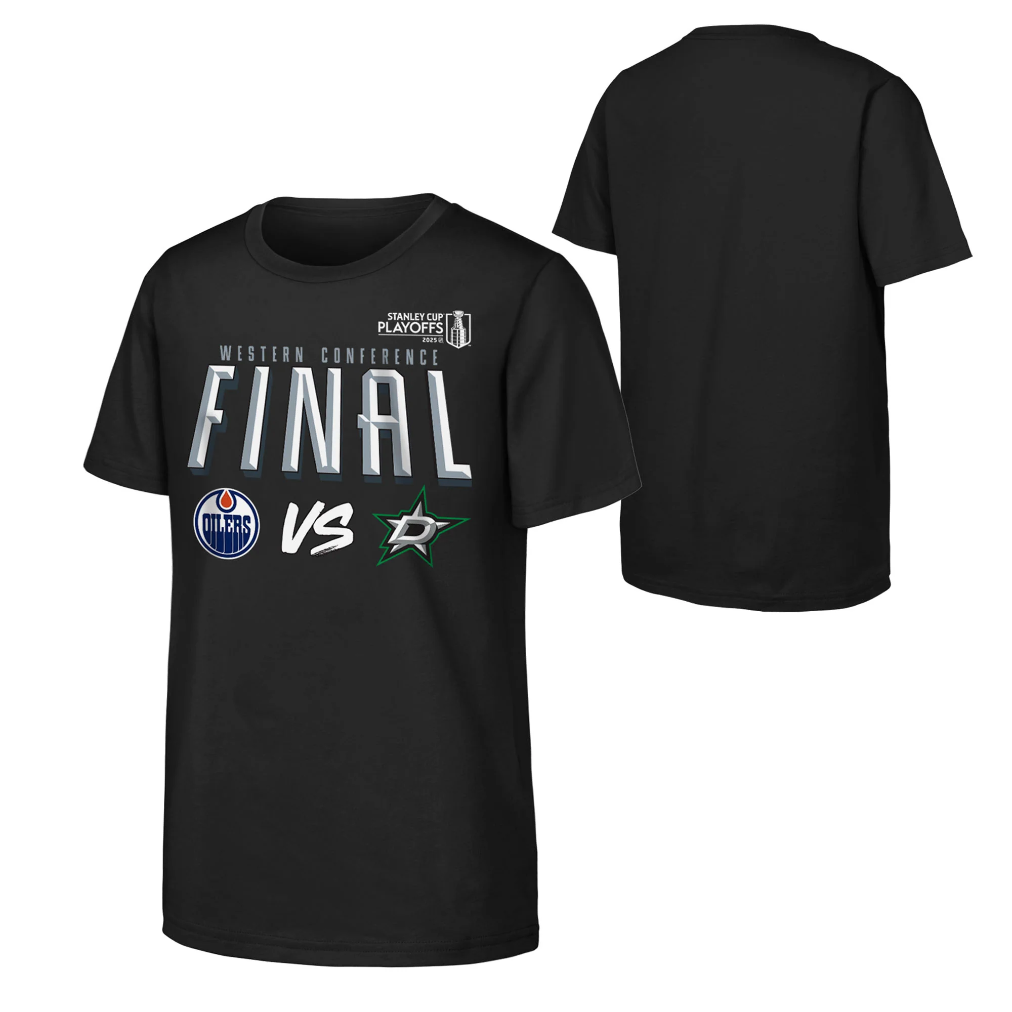 Edmonton Oilers Youth 2025 Stanley Cup Playoffs Western Conference Final Match Up T-Shirt - Image 3