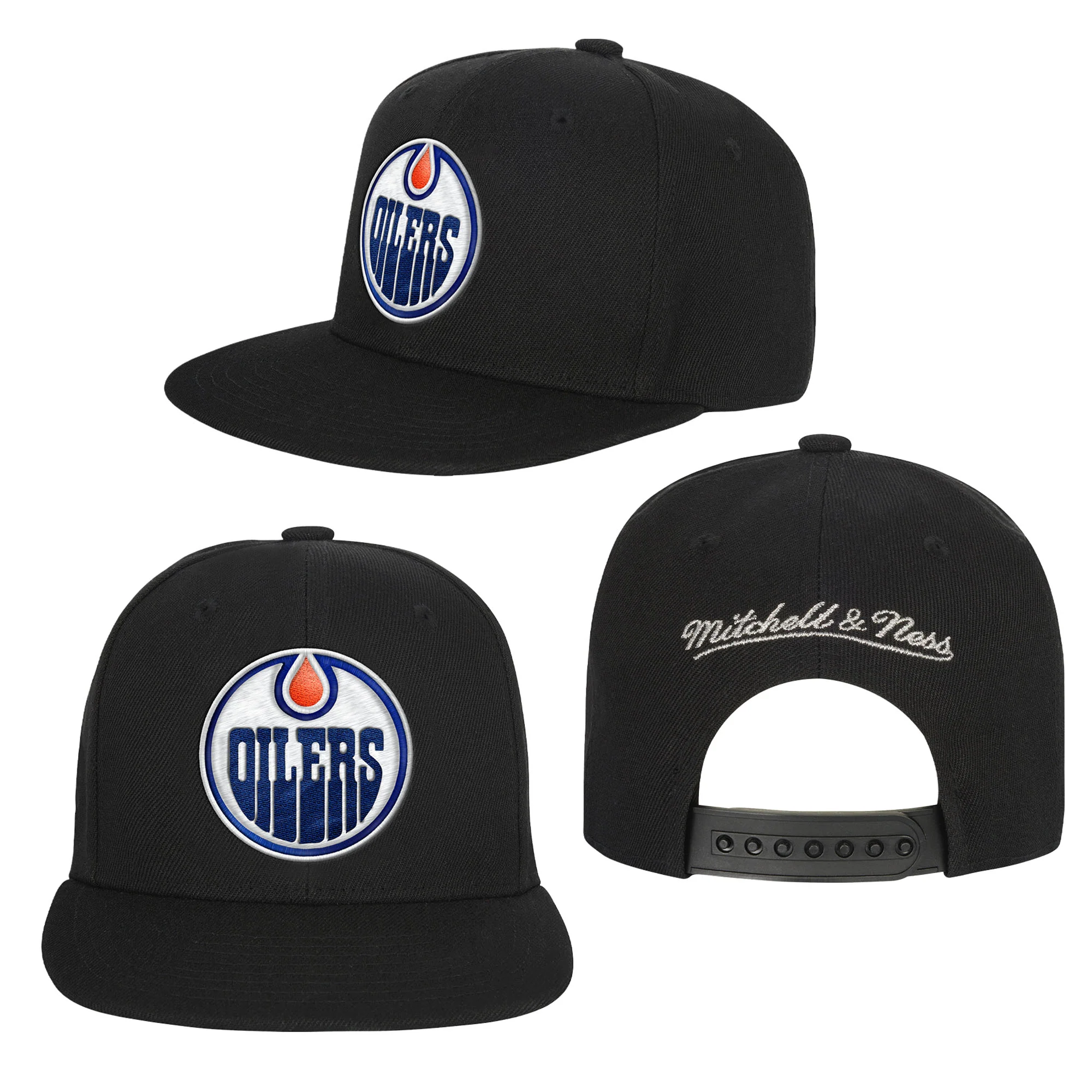 Edmonton Oilers Youth Mitchell & Ness Black Shine On Snapback Hat - Image 5