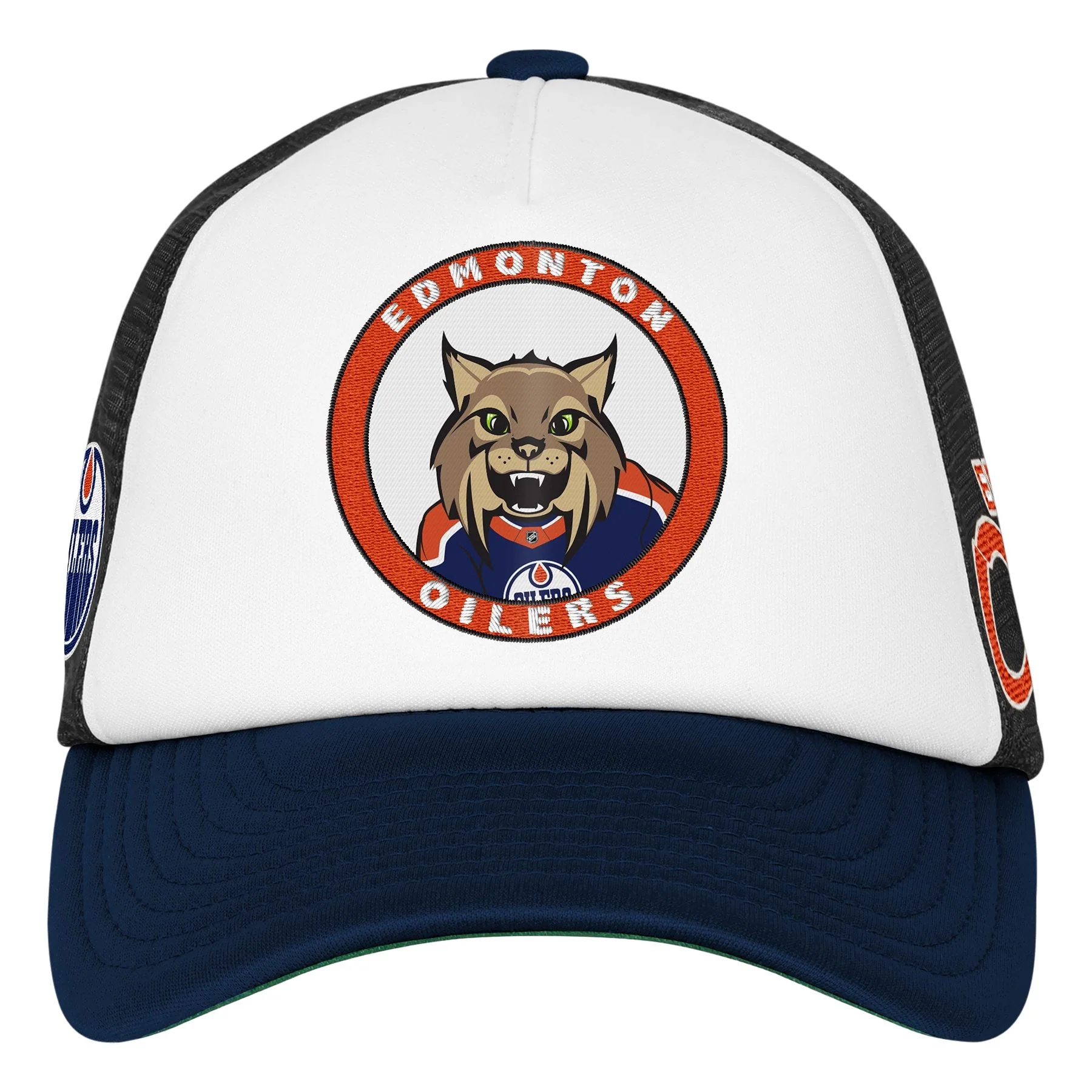 Edmonton Oilers Youth Mitchell & Ness Blue & White Hunter Foam Mesh Trucker Snapback Hat - Image 3