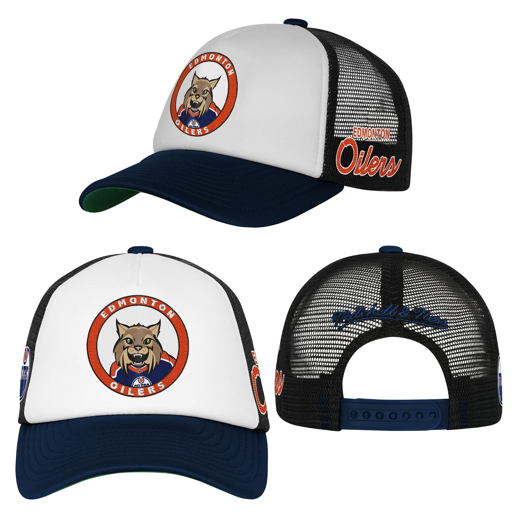 Edmonton Oilers Youth Mitchell & Ness Blue & White Hunter Foam Mesh Trucker Snapback Hat - Image 5