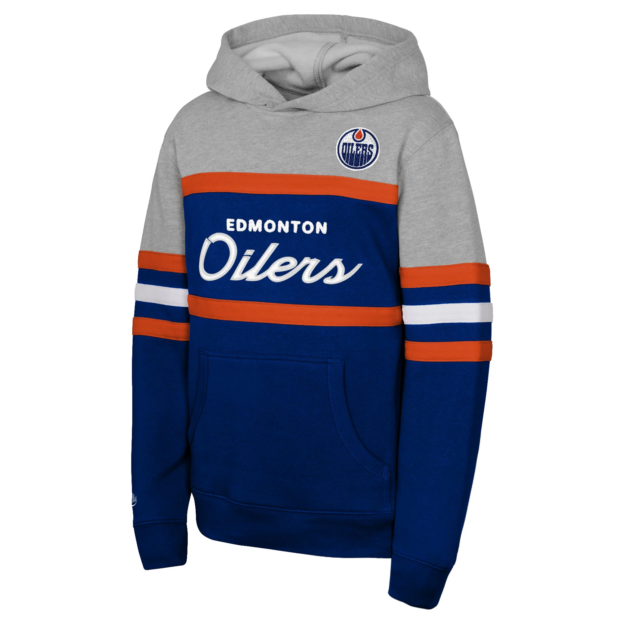 Edmonton Oilers Youth Mitchell & Ness Grey & Navy Head Coach Hoodie