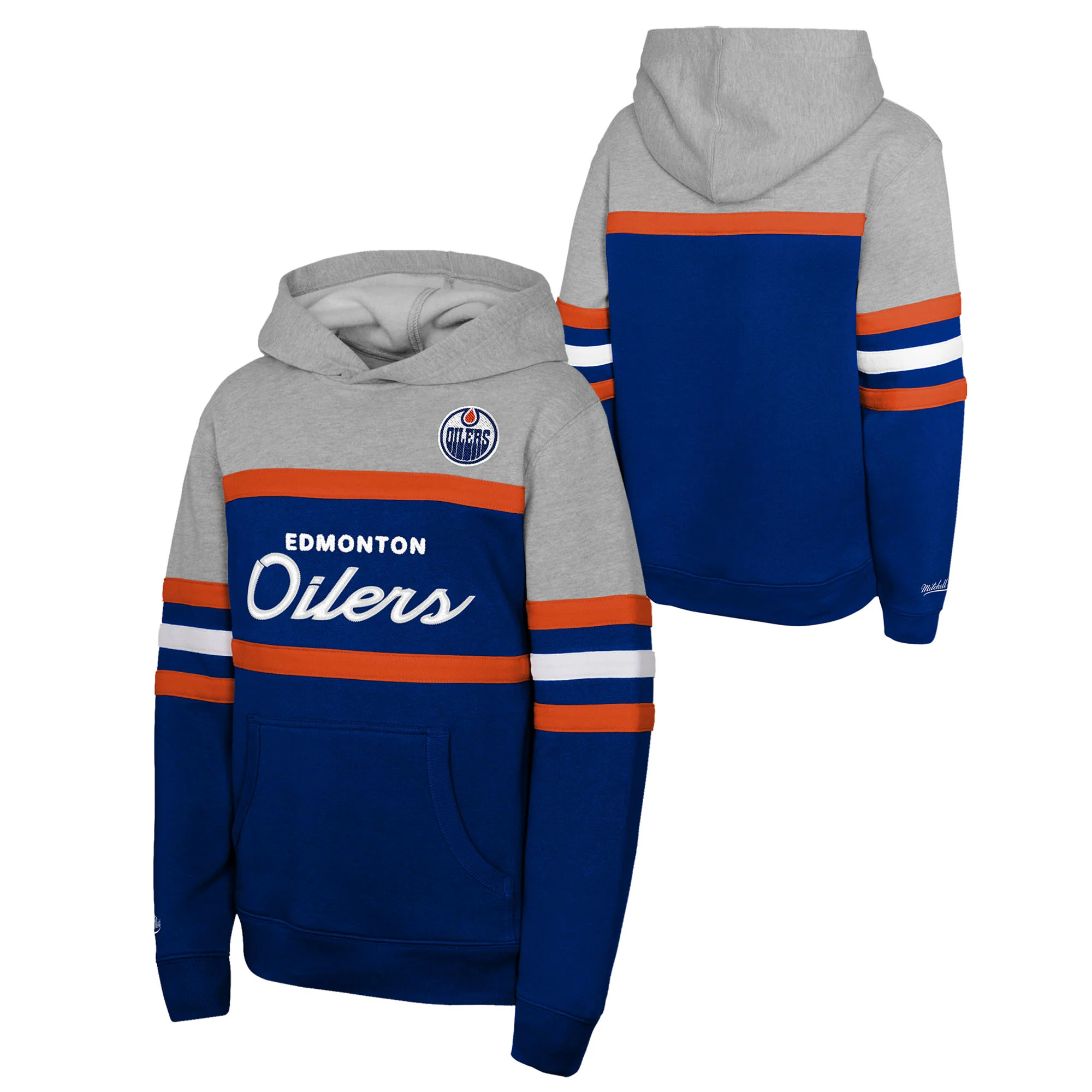 Edmonton Oilers Youth Mitchell & Ness Grey & Navy Head Coach Hoodie - Image 3