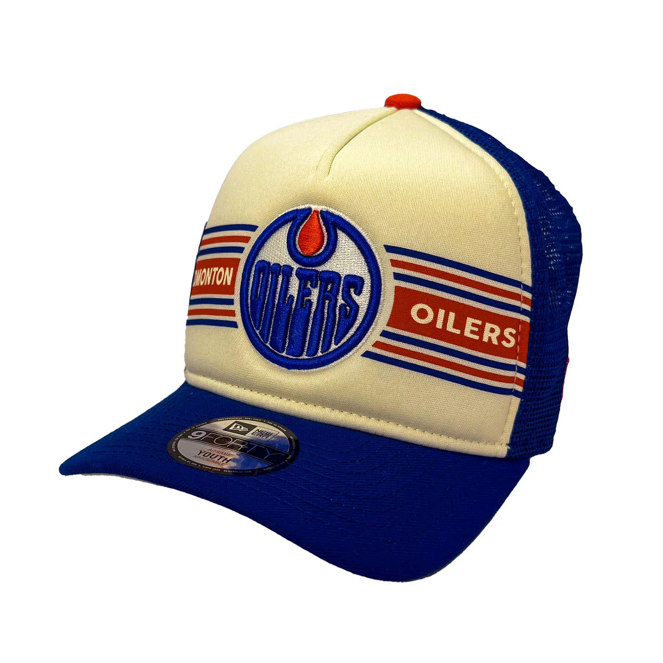 Edmonton Oilers Youth New Era Blue Banner 9FORTY Mesh Snapback Hat