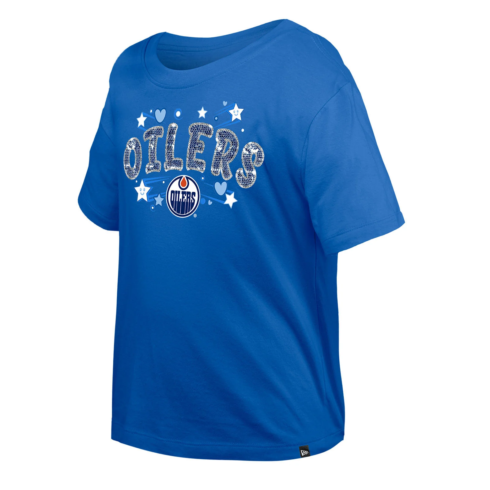 Edmonton Oilers Youth New Era Flip Sequins Royal T-Shirt - Image 2