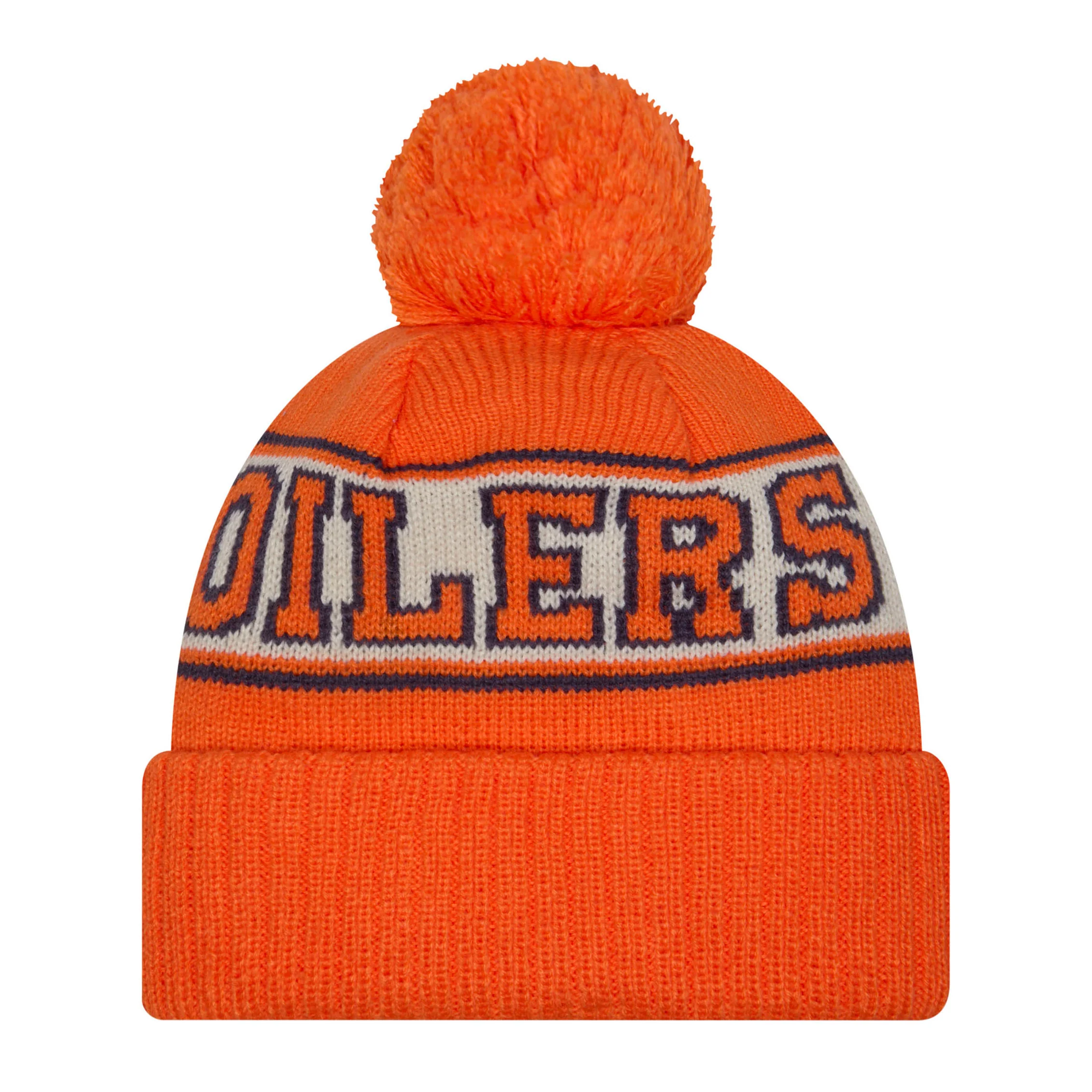 Edmonton Oilers Youth New Era Orange Retro Throwback Wordmark Cuffed Toque w/Pom - Image 2