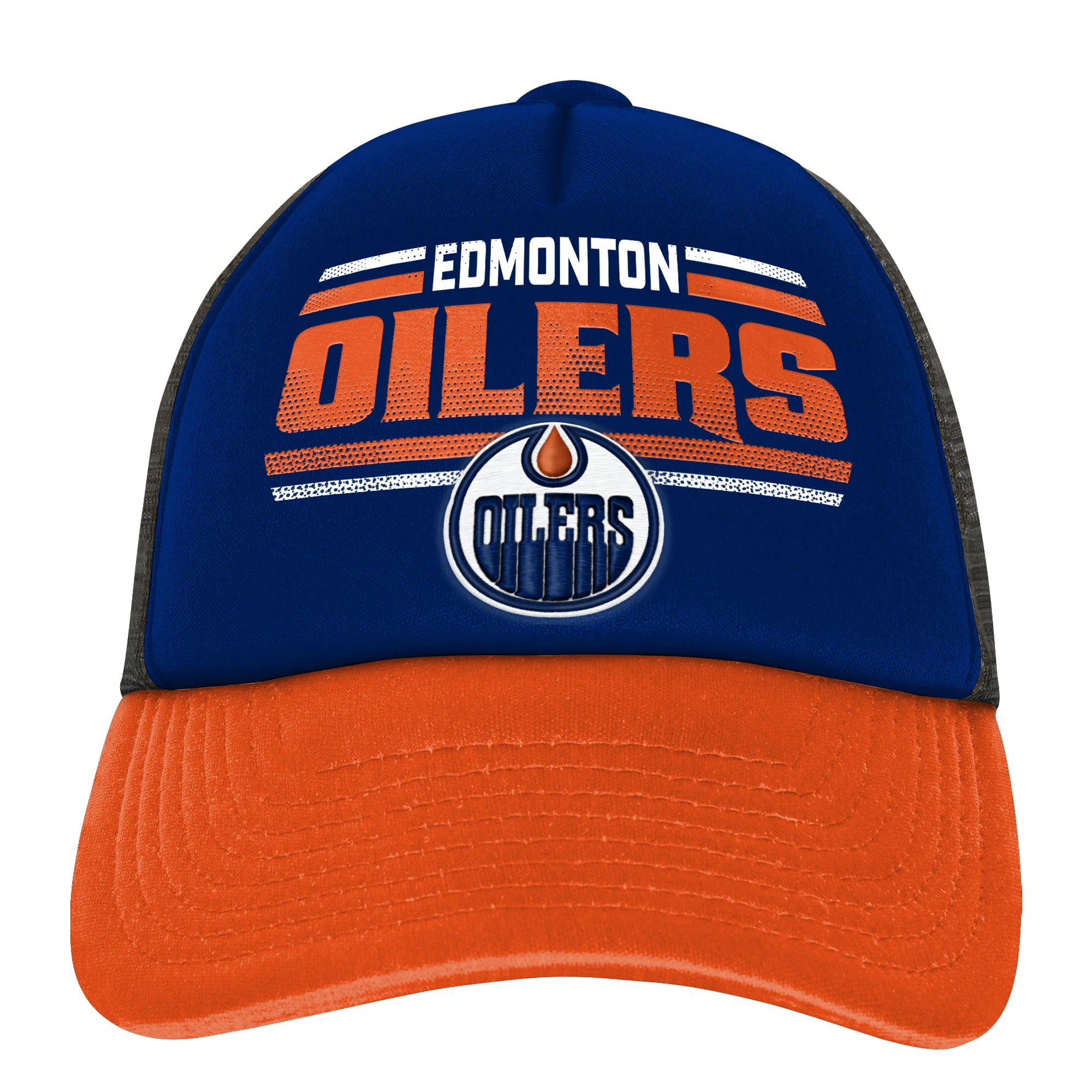 Edmonton Oilers Youth Outerstuff Blue & Orange Foam Meshback Snapback Hat - Image 3